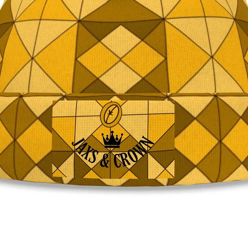 #177 JAXS N CROWN  designer BEANIE gold pattern