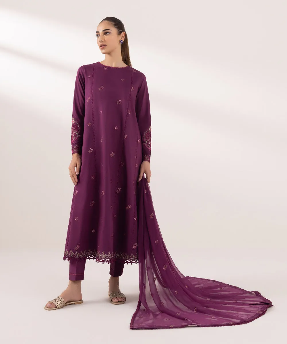 3 Piece - Embroidered Cambric Suit