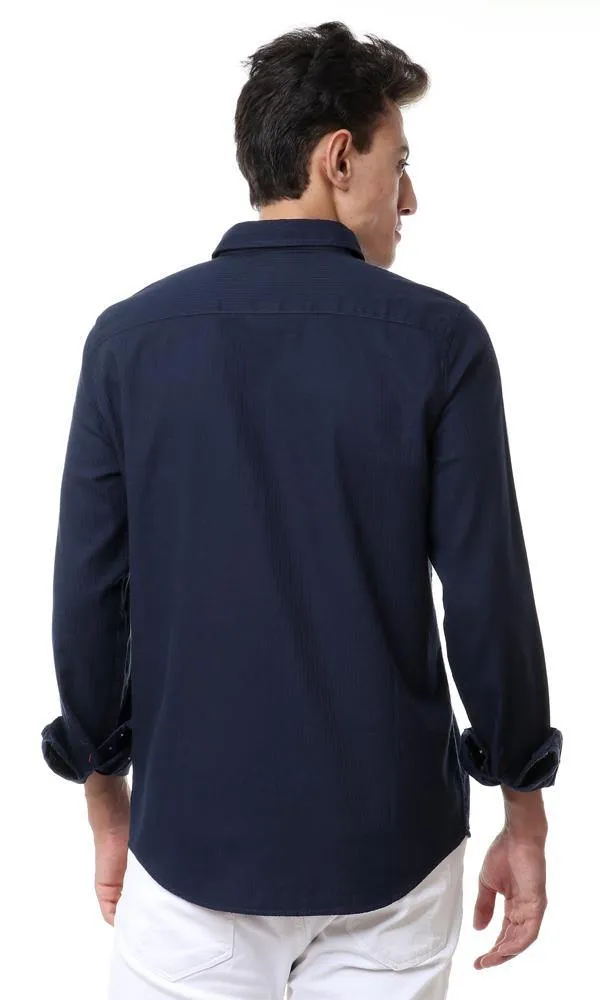57877 Striped Navy Blue Buttons Down Shirt