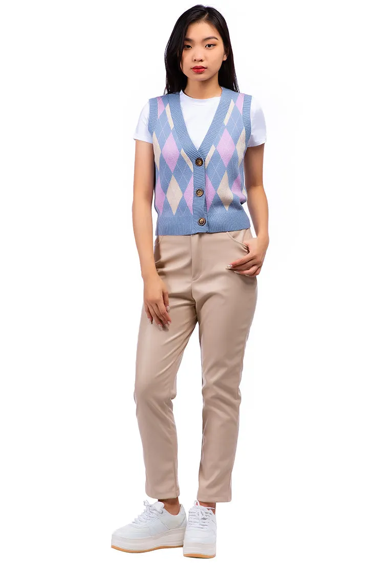 Argyle Checks Short Cardigan Sweater