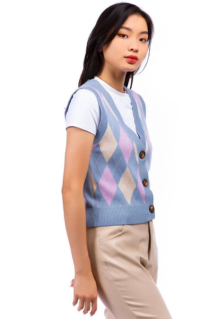 Argyle Checks Short Cardigan Sweater