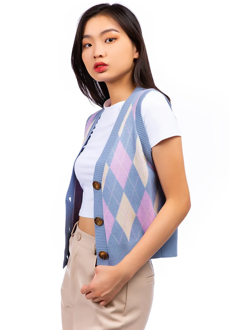 Argyle Checks Short Cardigan Sweater