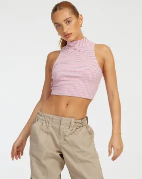 Azura Crop Top in Stripe Rib Purple and Brown