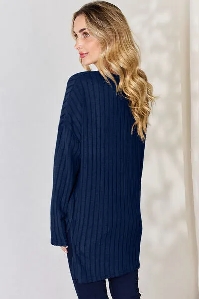 Basic Bae Ribbed Half Button Long Sleeve High-Low Top - 5 colors