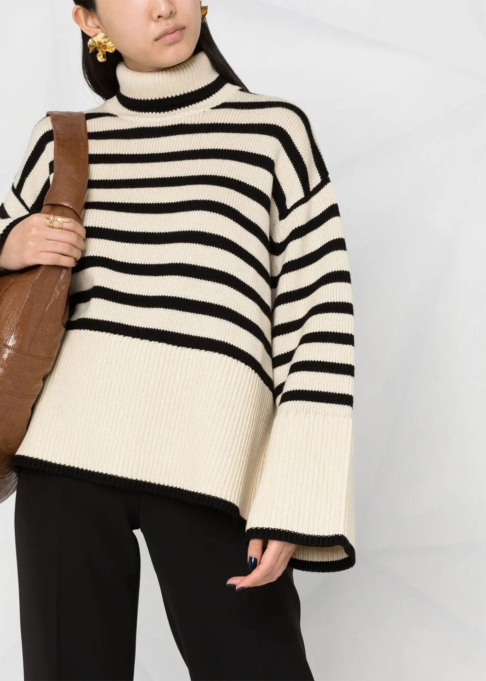 Beige Signature Stripe Turtleneck Jumper