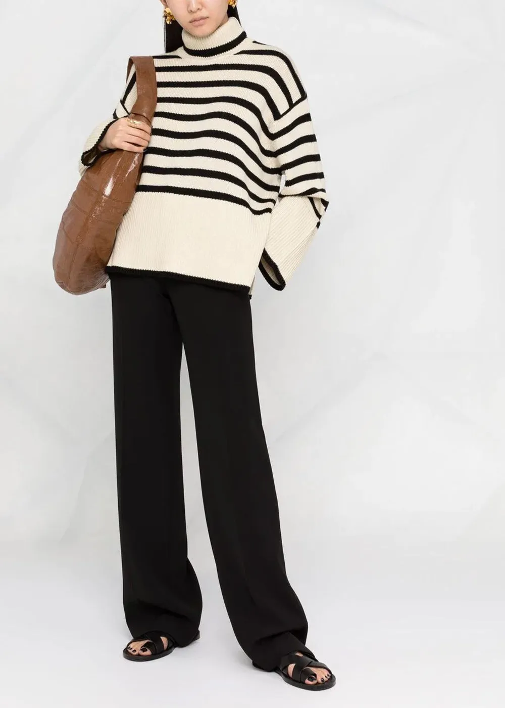 Beige Signature Stripe Turtleneck Jumper