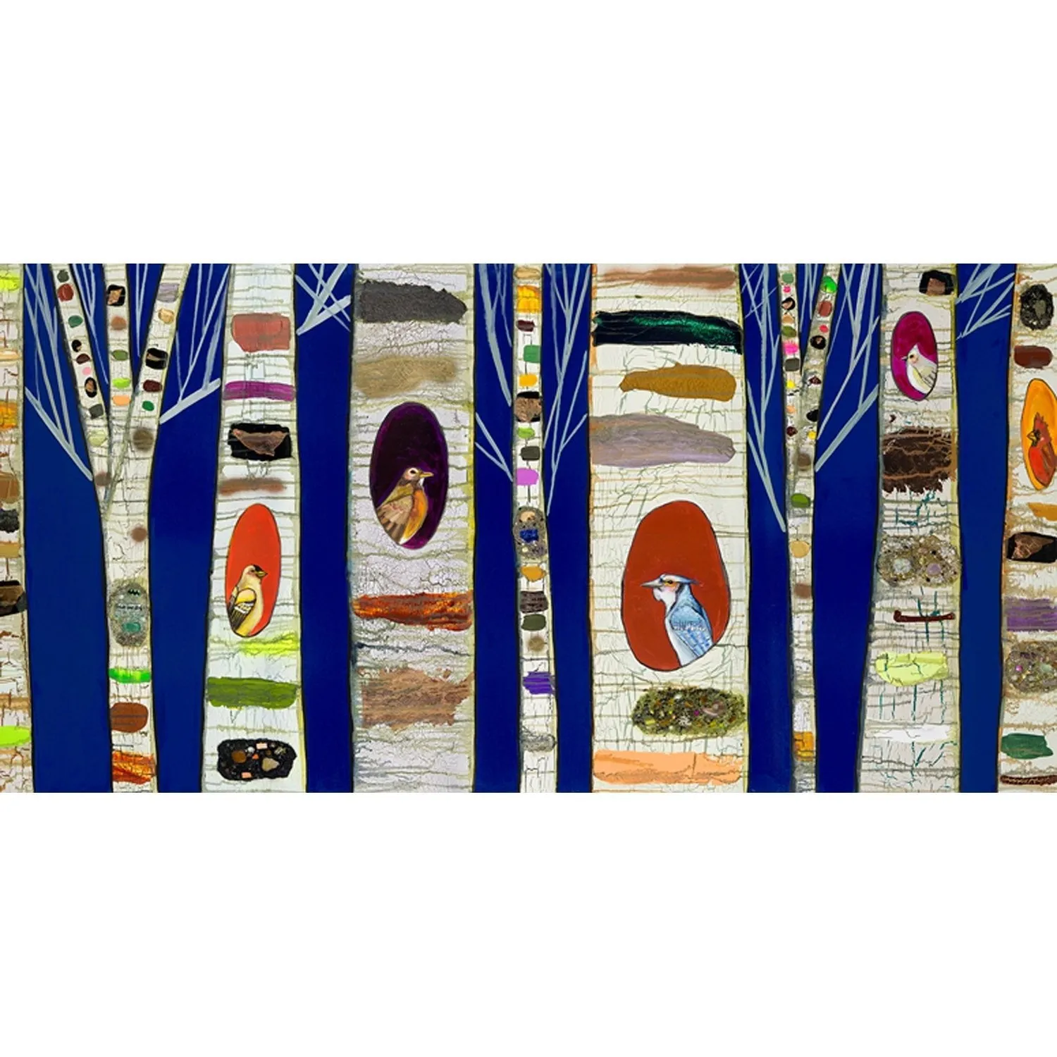 Birch Tree With Wild Birds Canvas Wall Art