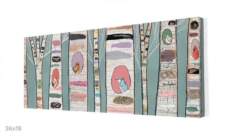 Birch Tree With Wild Birds Canvas Wall Art