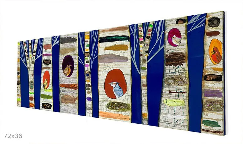 Birch Tree With Wild Birds Canvas Wall Art