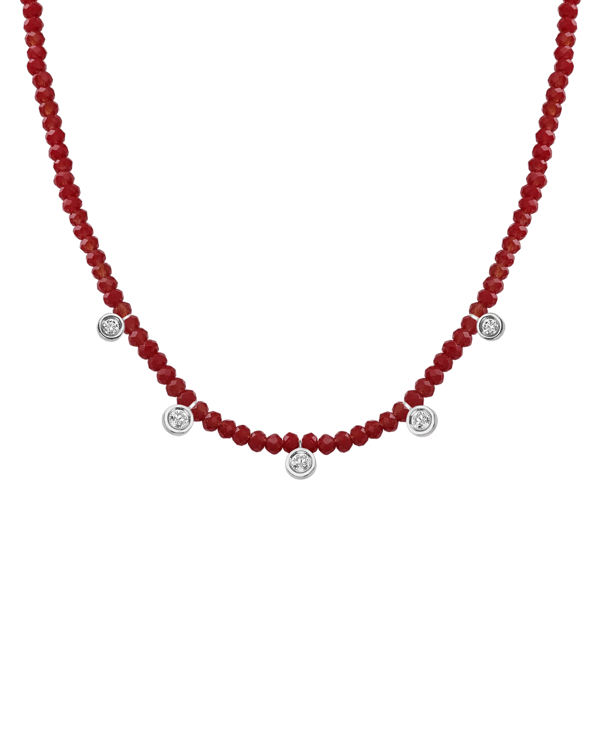 Black Spinel Gemstone & Five diamonds Necklace - 14K Yellow Gold
