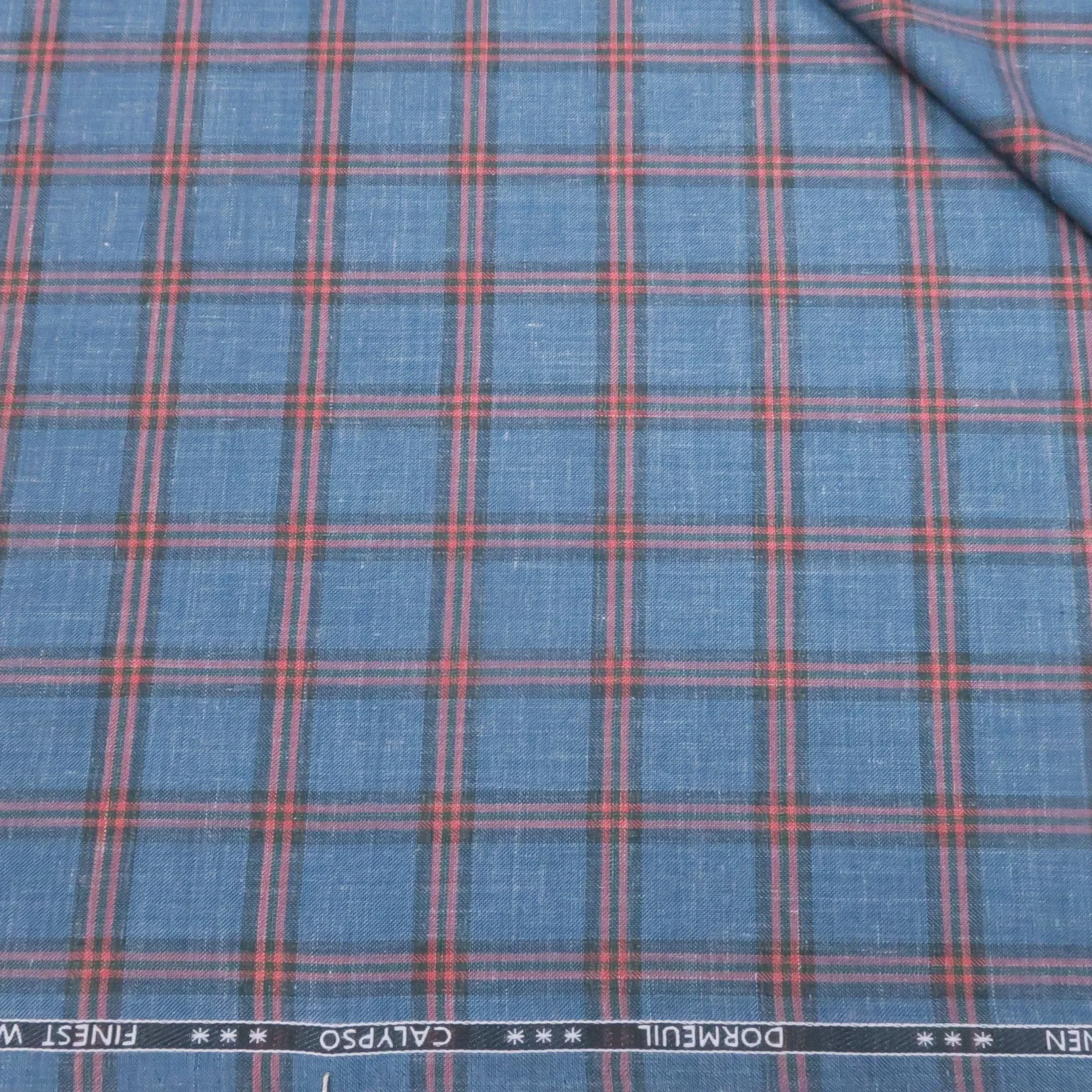 Blue & Orange Plaid Windowpane Wool and Linen Calypso Rising Sun Dormeuil Fabric