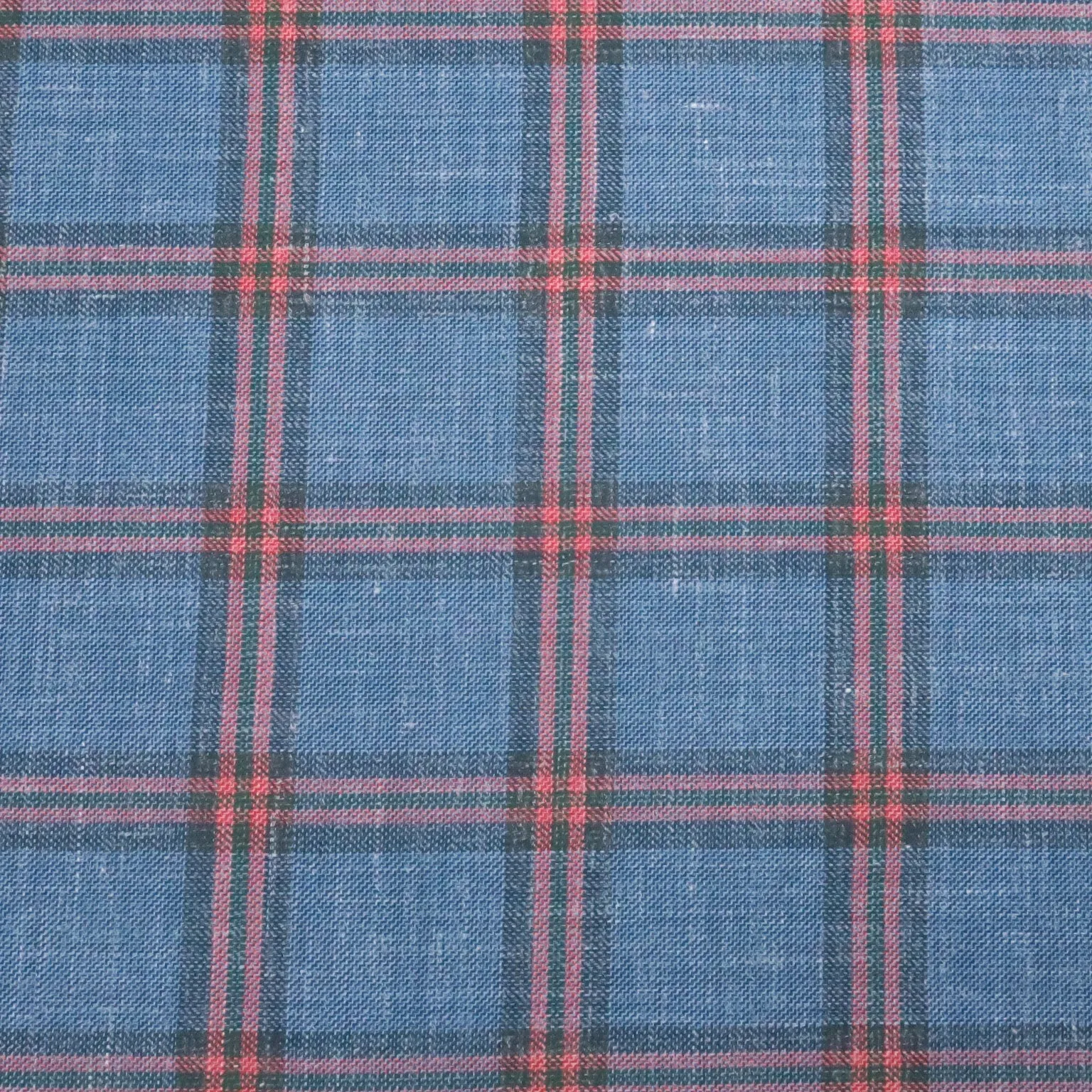 Blue & Orange Plaid Windowpane Wool and Linen Calypso Rising Sun Dormeuil Fabric