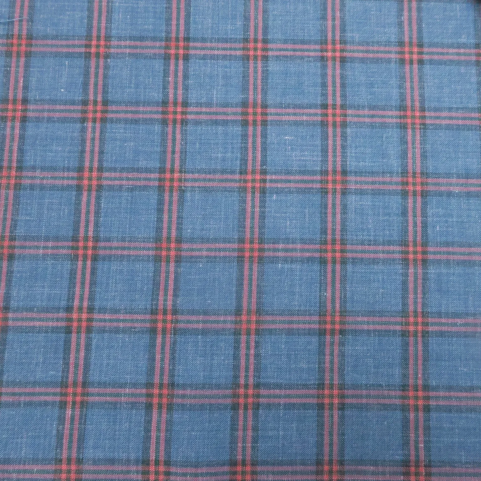 Blue & Orange Plaid Windowpane Wool and Linen Calypso Rising Sun Dormeuil Fabric