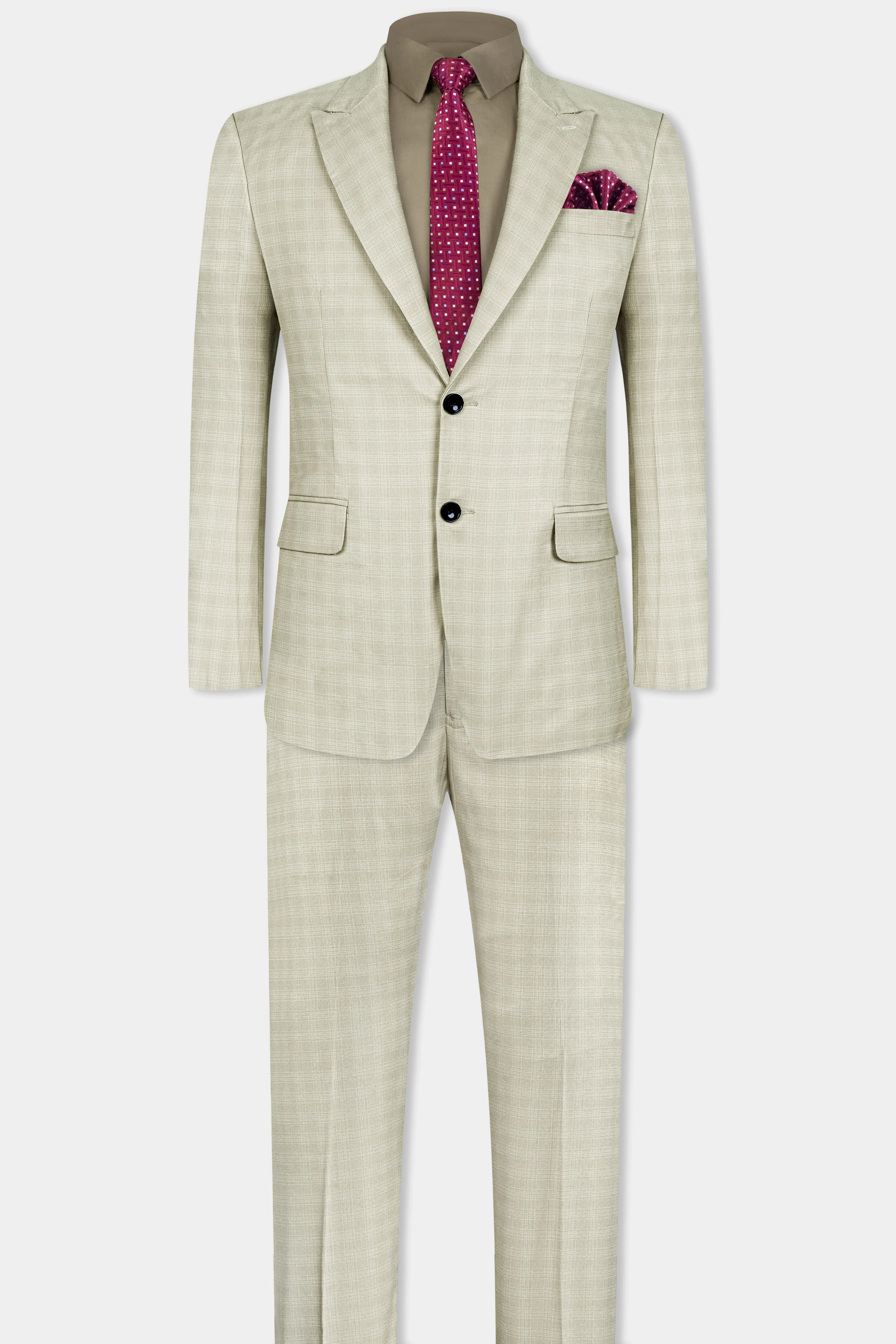 Bone Cream Subtle Plaid Woolrich Suit
