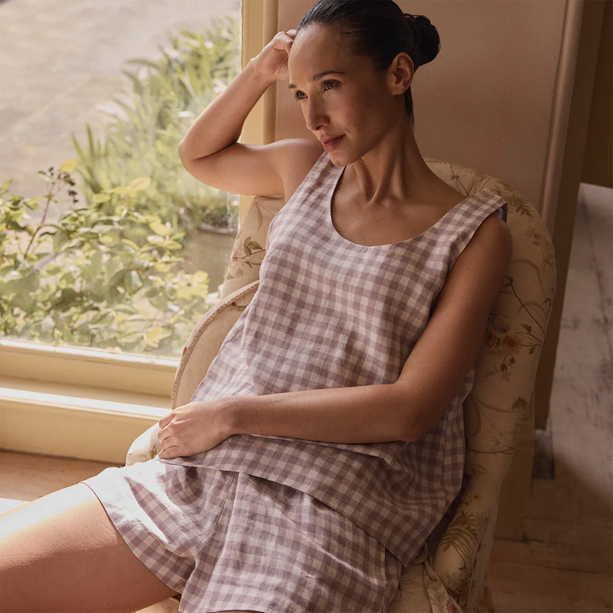 Elderberry Gingham Linen Women's Cami Set