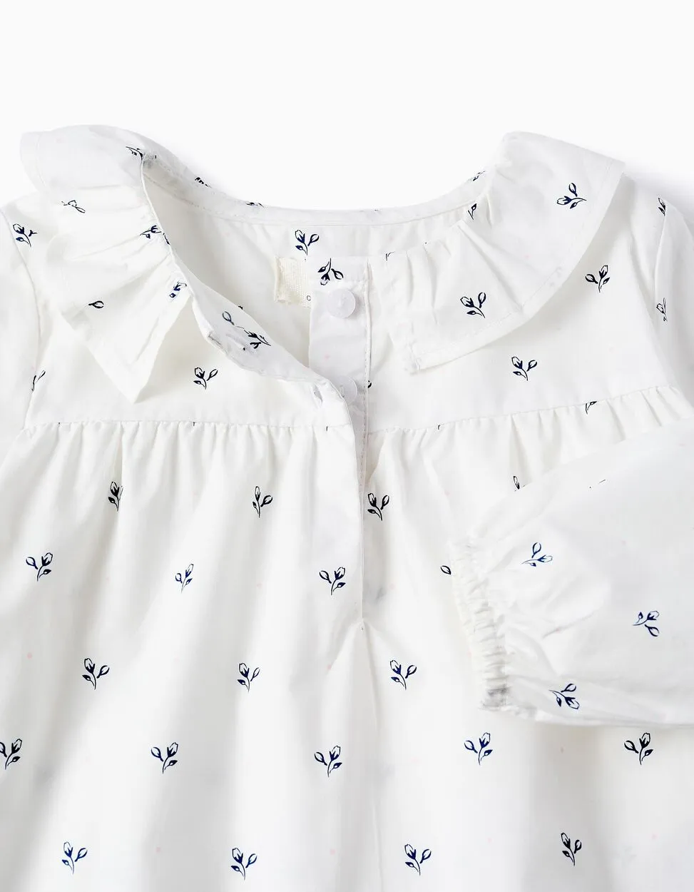Floral Cotton Blouse for Baby Girls, White