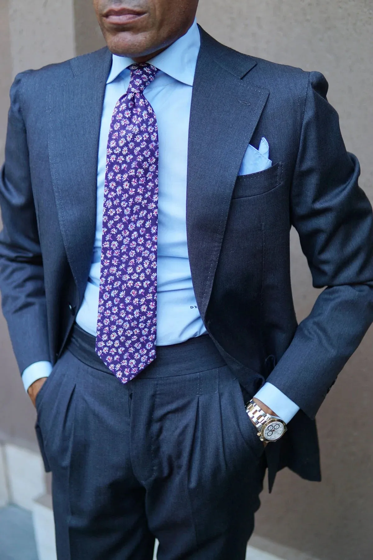 Floral Tie - Purple with Red, White, Yellow & Mauve