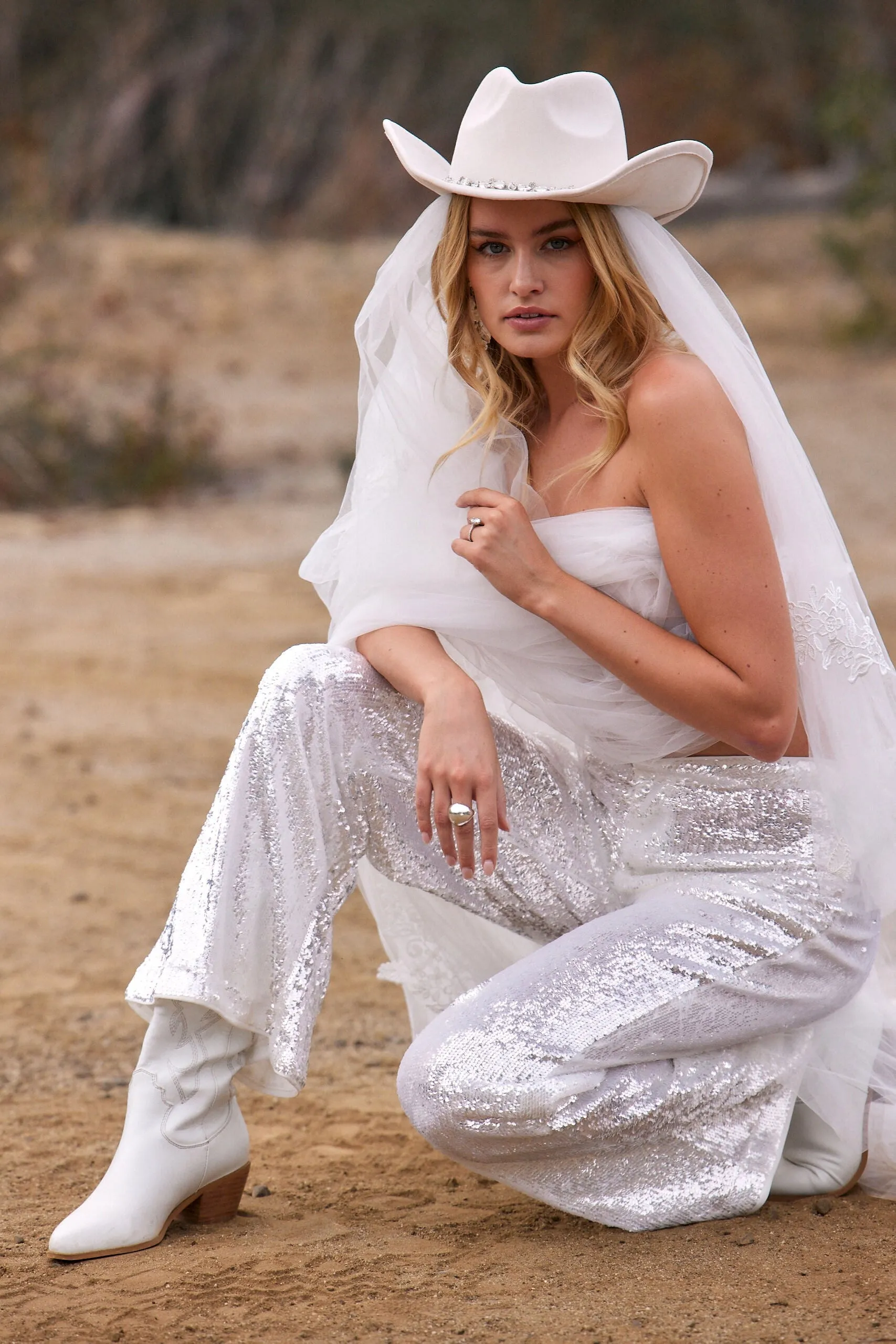 Genevieve White Sequin Trousers
