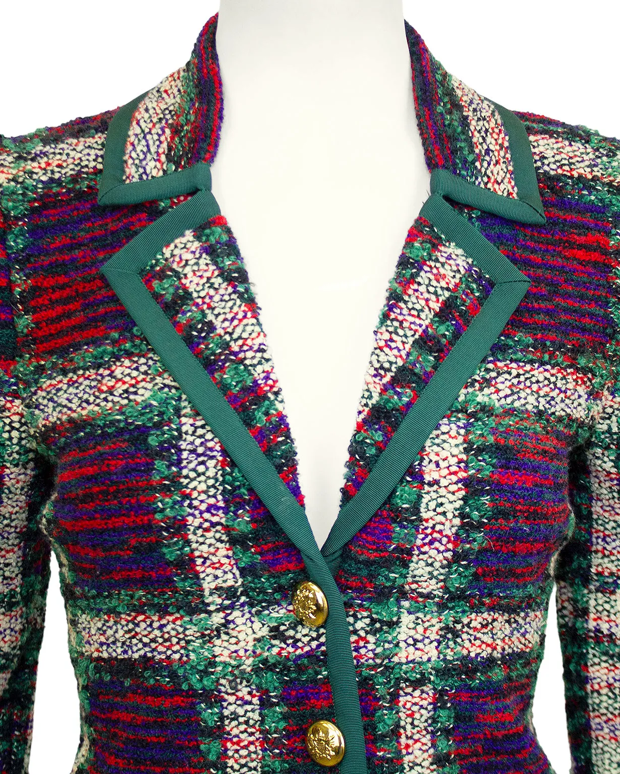 Green, Purple & Red Plaid Knit Skirt Suit