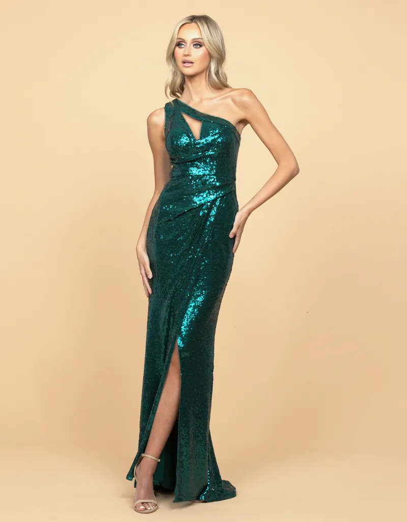 ISOBEL ONE SHOULDER CUT OUT GOWN WITH TRAIN B58AD09LT