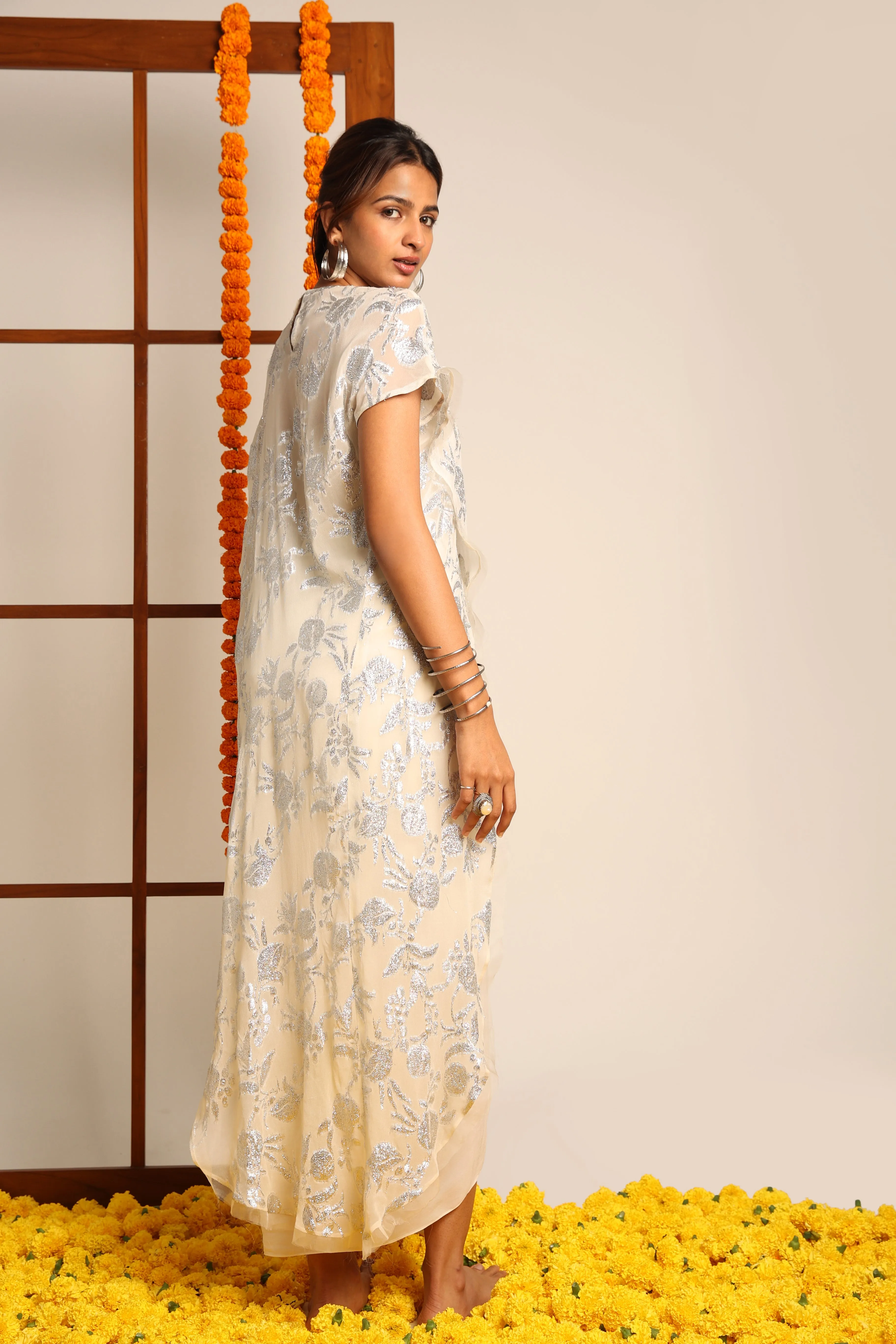 Ivory Embroidered Draped Skirt