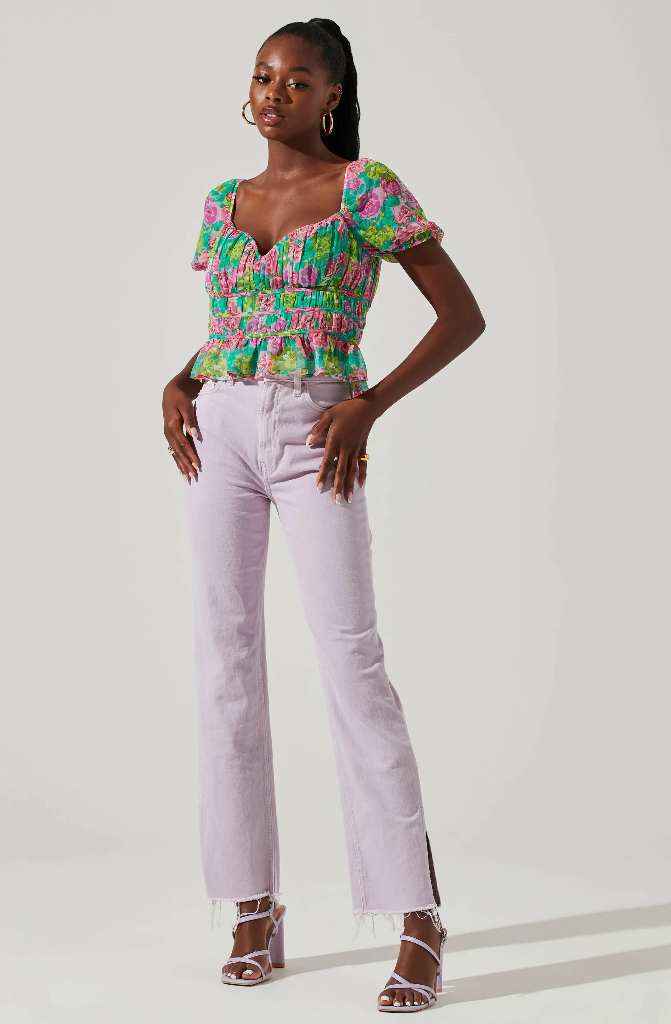 Leigh Floral Pleated Puff Sleeve Top