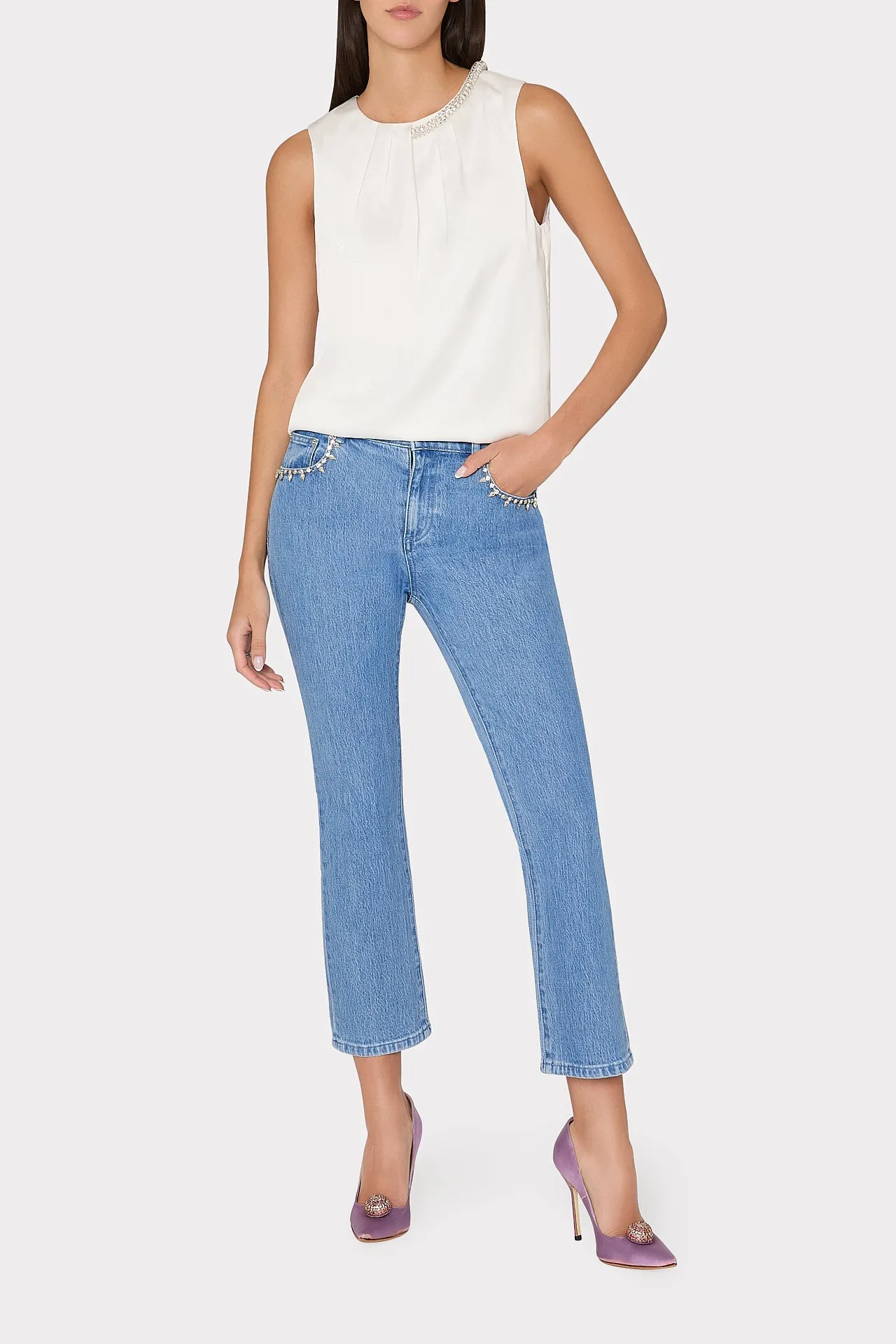 Lily Satin Crystal Embellished Top