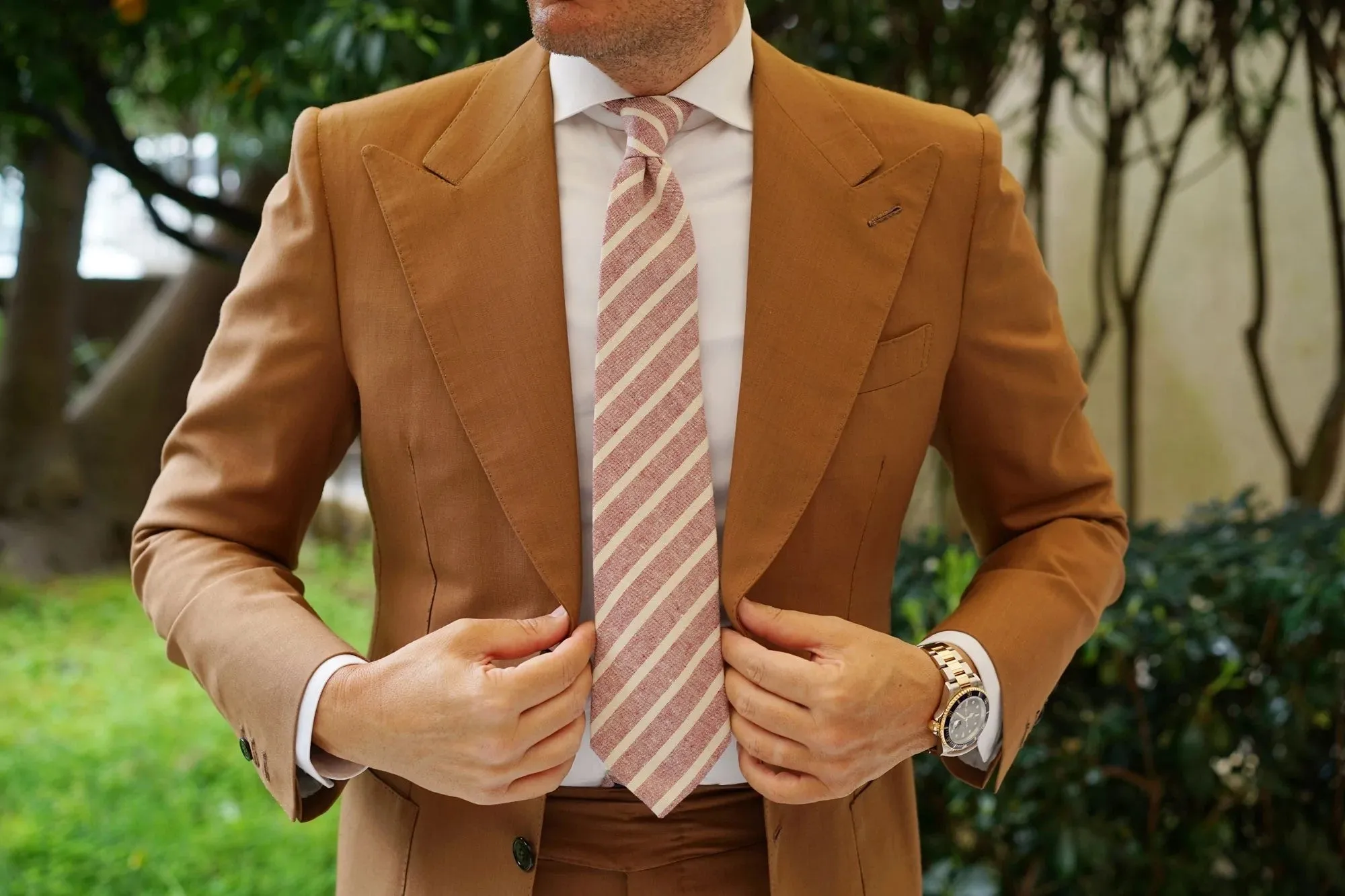 Linen Tie - Chalk Stripe - Turkish Delight