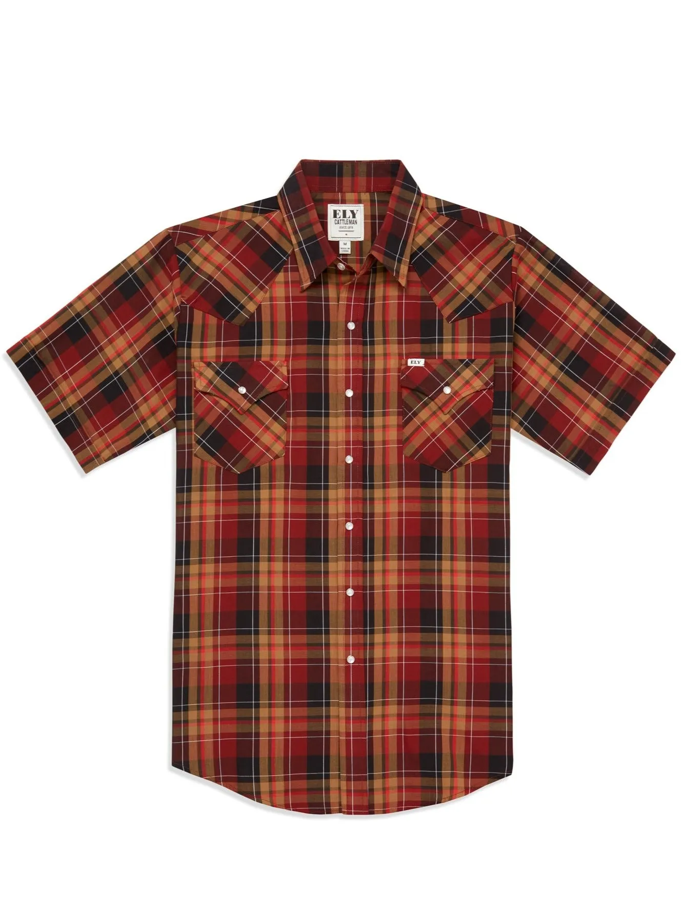 Men's Ely Cattleman Short Sleeve Plaid Western Snap Shirt