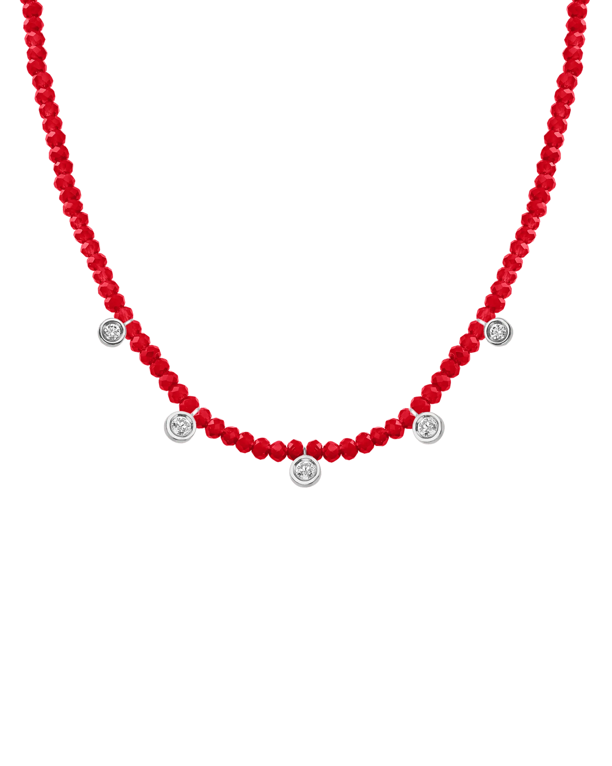 Moonstone Gemstone & Five diamonds Necklace - 14K Yellow Gold