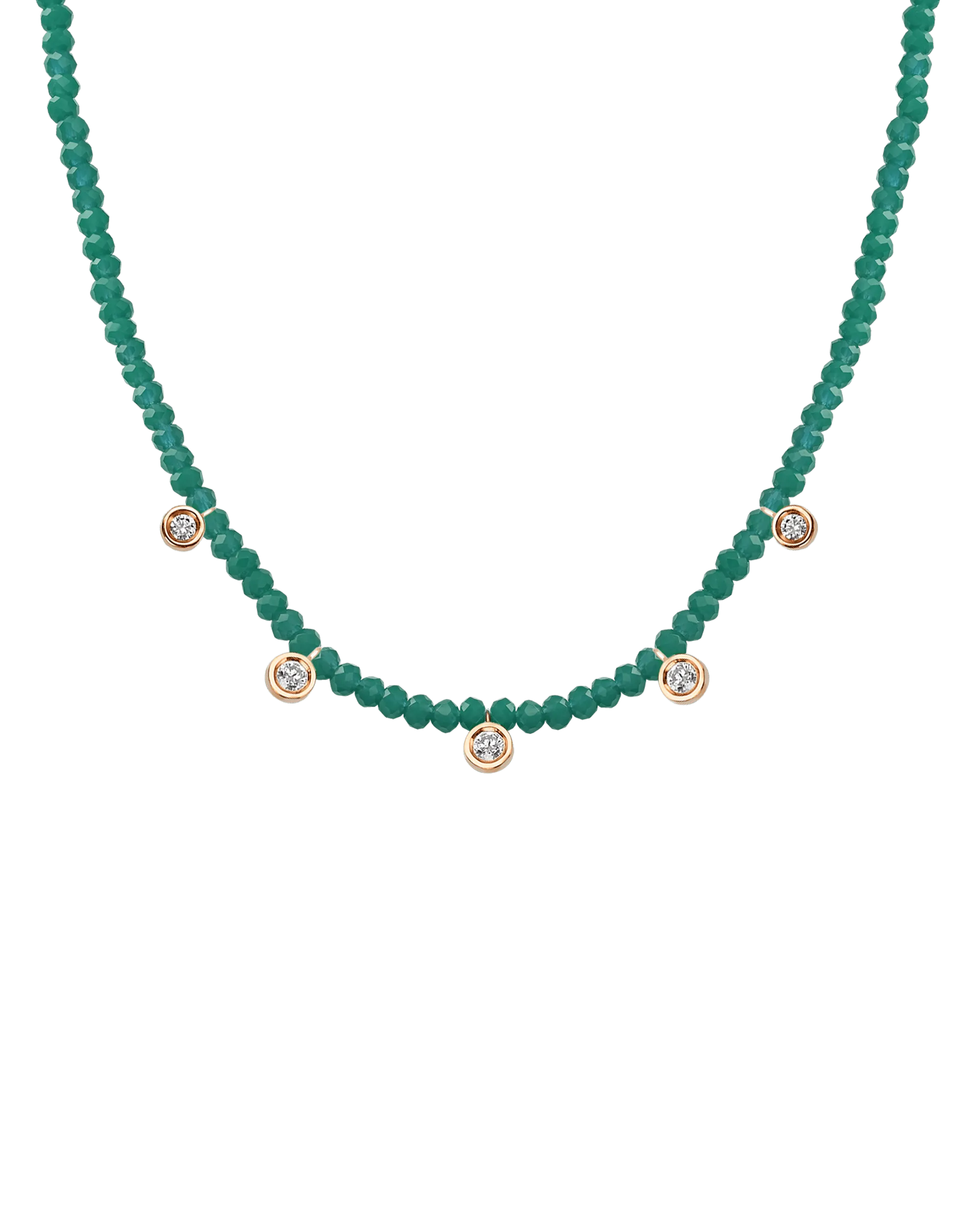 Moonstone Gemstone & Five diamonds Necklace - 14K Yellow Gold