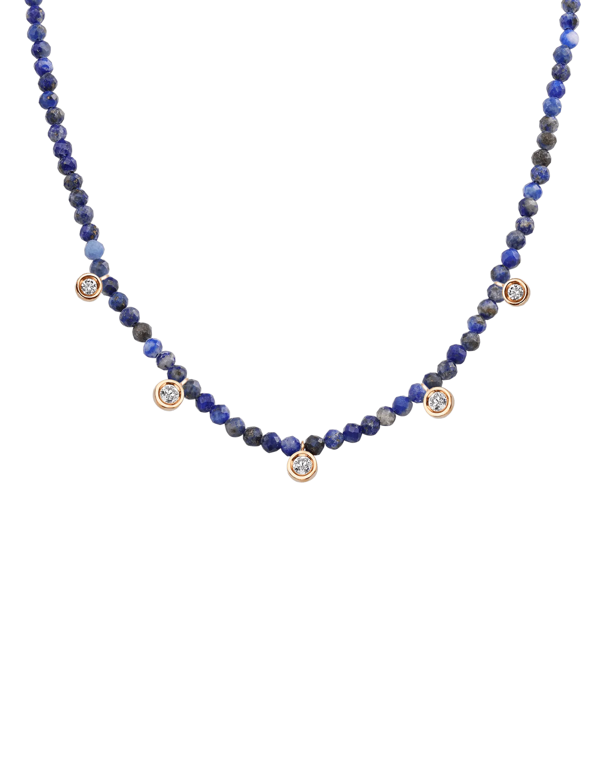 Moonstone Gemstone & Five diamonds Necklace - 14K Yellow Gold
