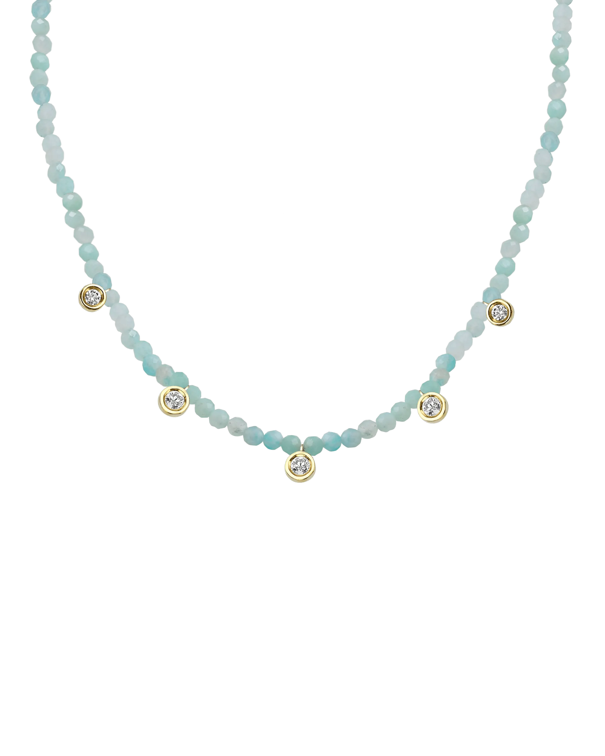 Moonstone Gemstone & Five diamonds Necklace - 14K Yellow Gold