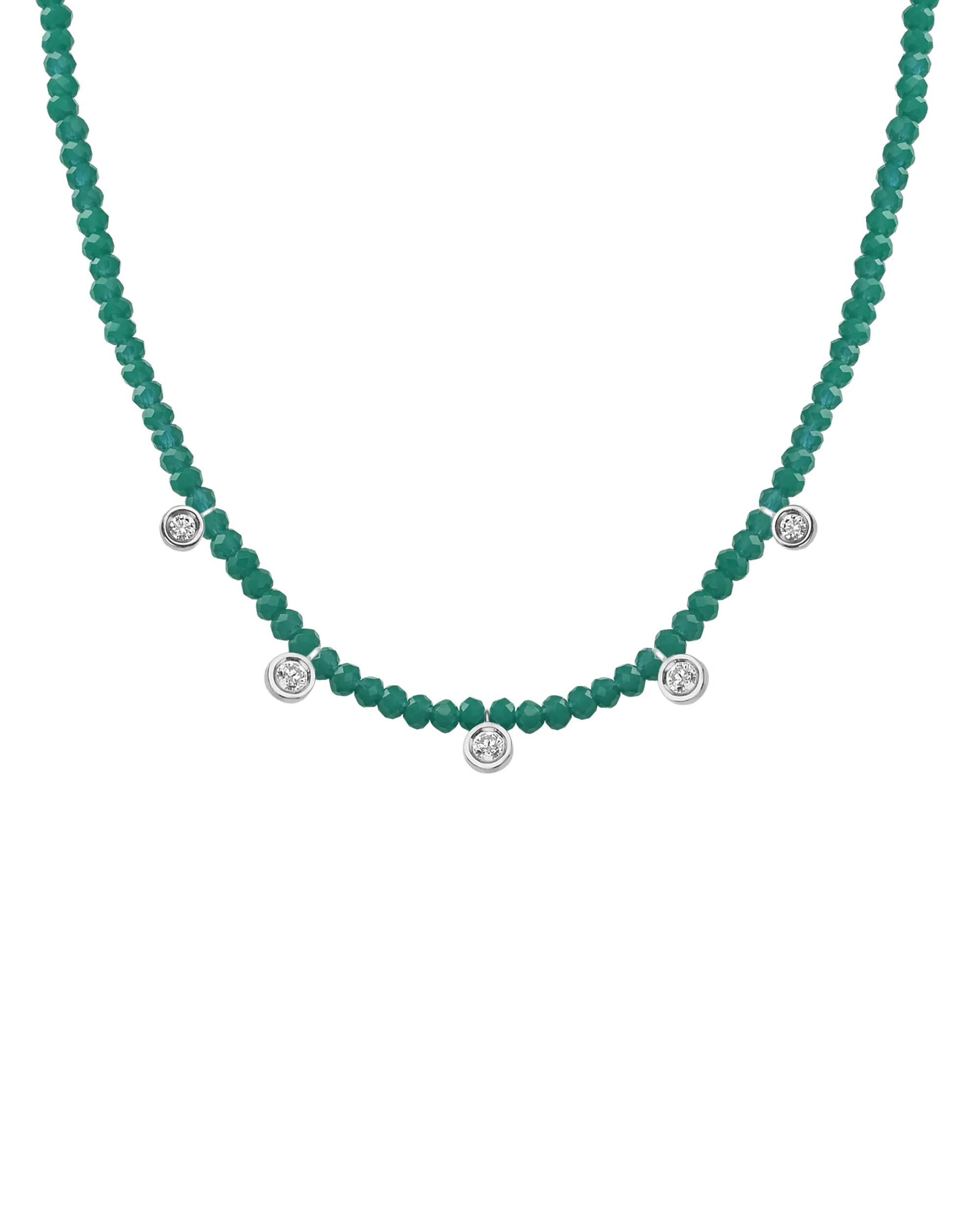 Moonstone Gemstone & Five diamonds Necklace - 14K Yellow Gold