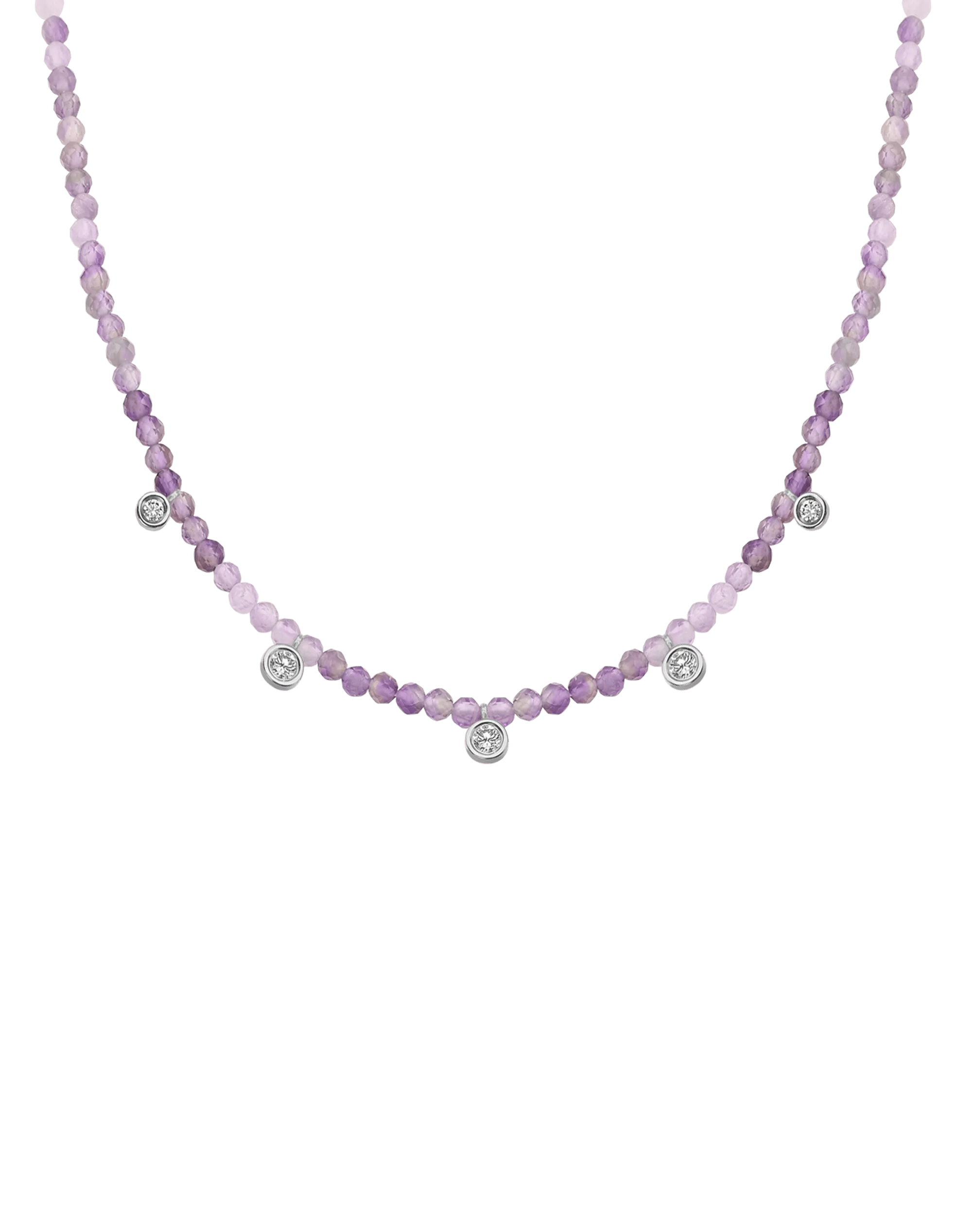 Moonstone Gemstone & Five diamonds Necklace - 14K Yellow Gold