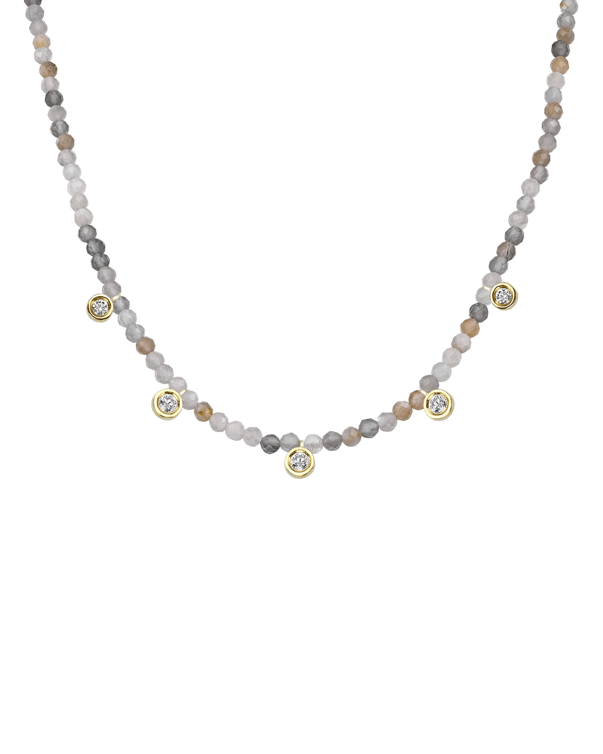 Moonstone Gemstone & Five diamonds Necklace - 14K Yellow Gold