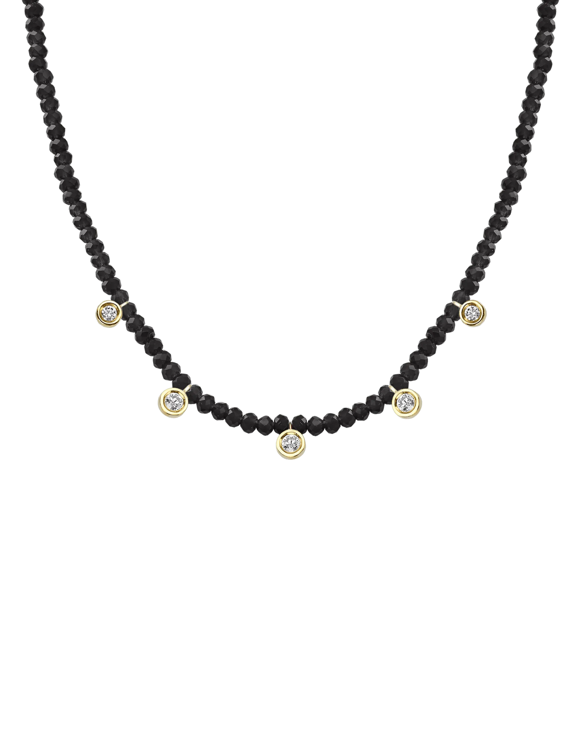 Moonstone Gemstone & Five diamonds Necklace - 14K Yellow Gold