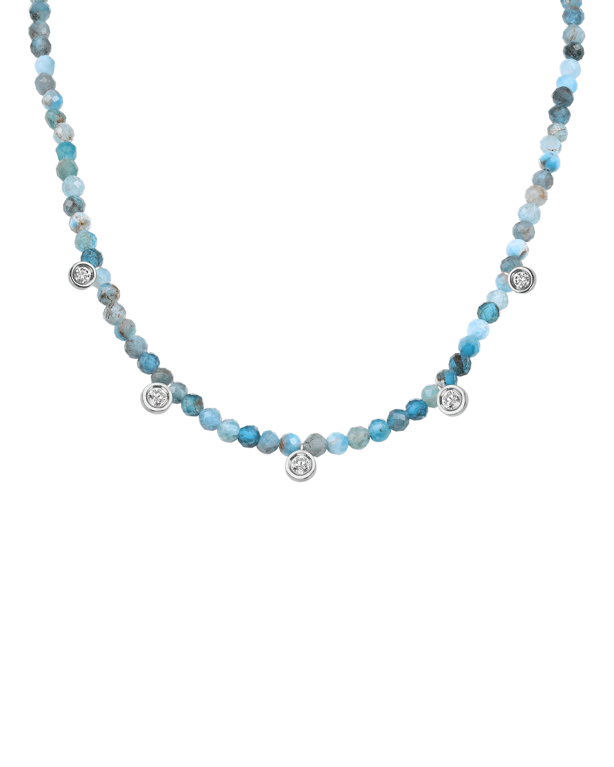 Moonstone Gemstone & Five diamonds Necklace - 14K Yellow Gold