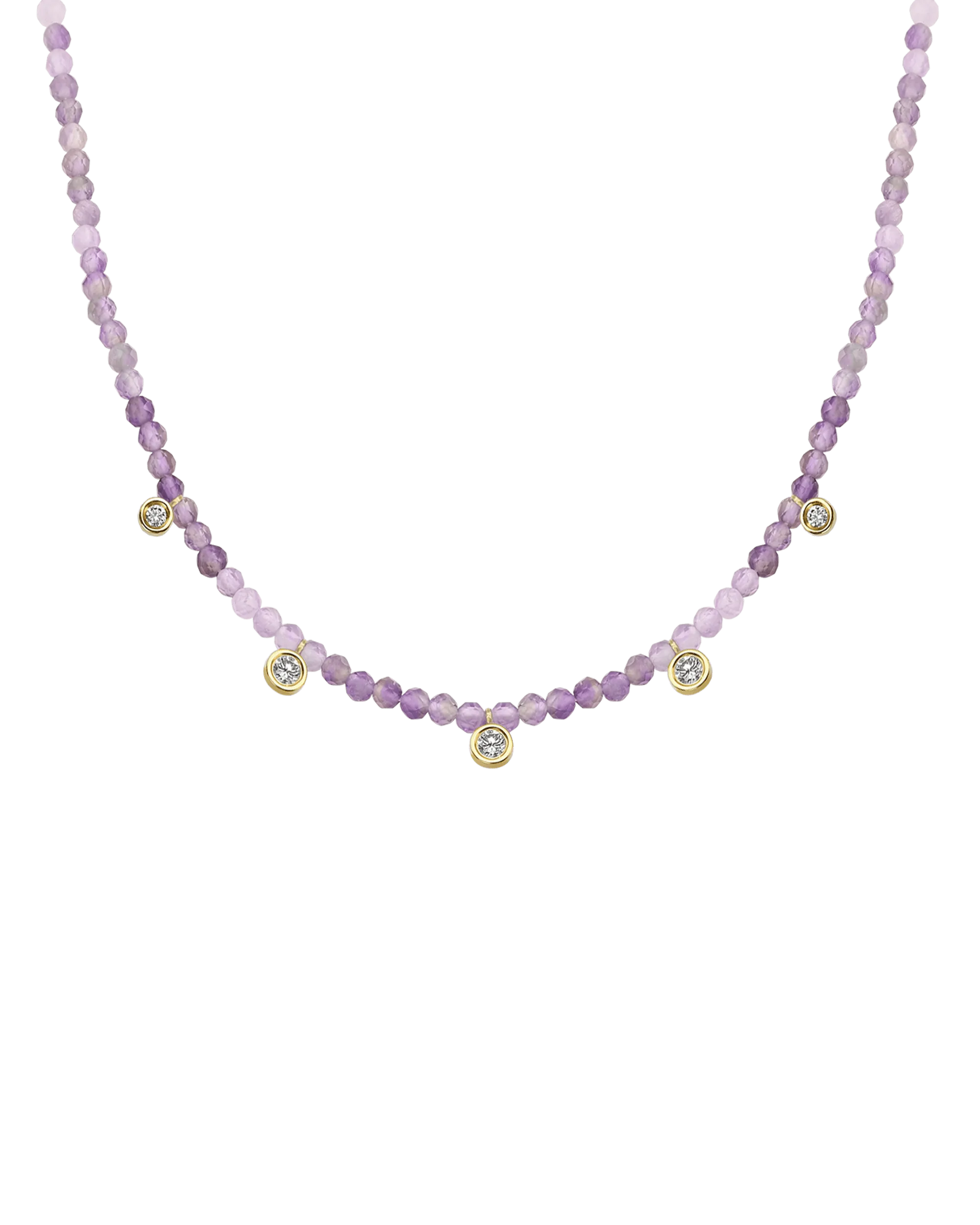 Moonstone Gemstone & Five diamonds Necklace - 14K Yellow Gold