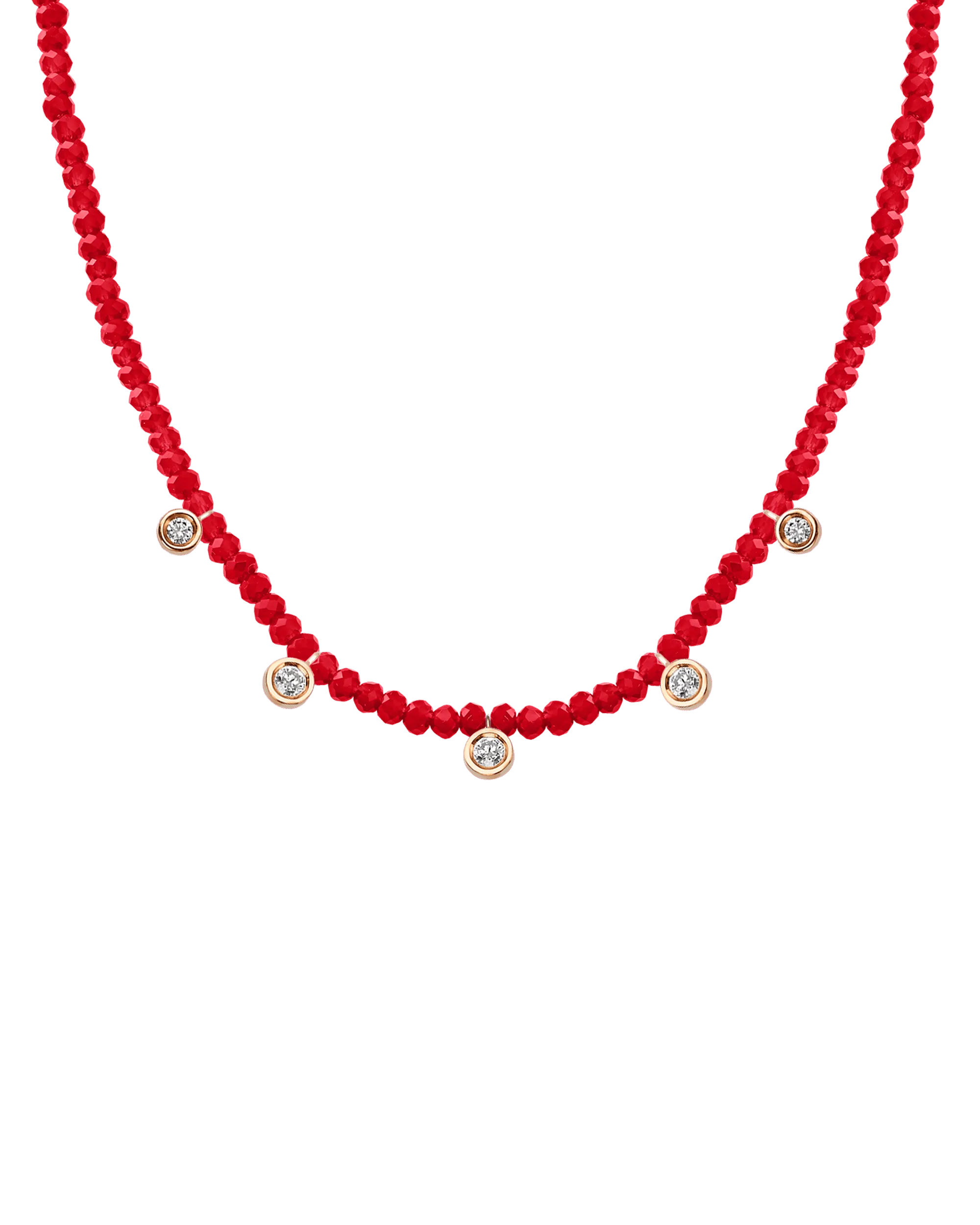 Moonstone Gemstone & Five diamonds Necklace - 14K Yellow Gold