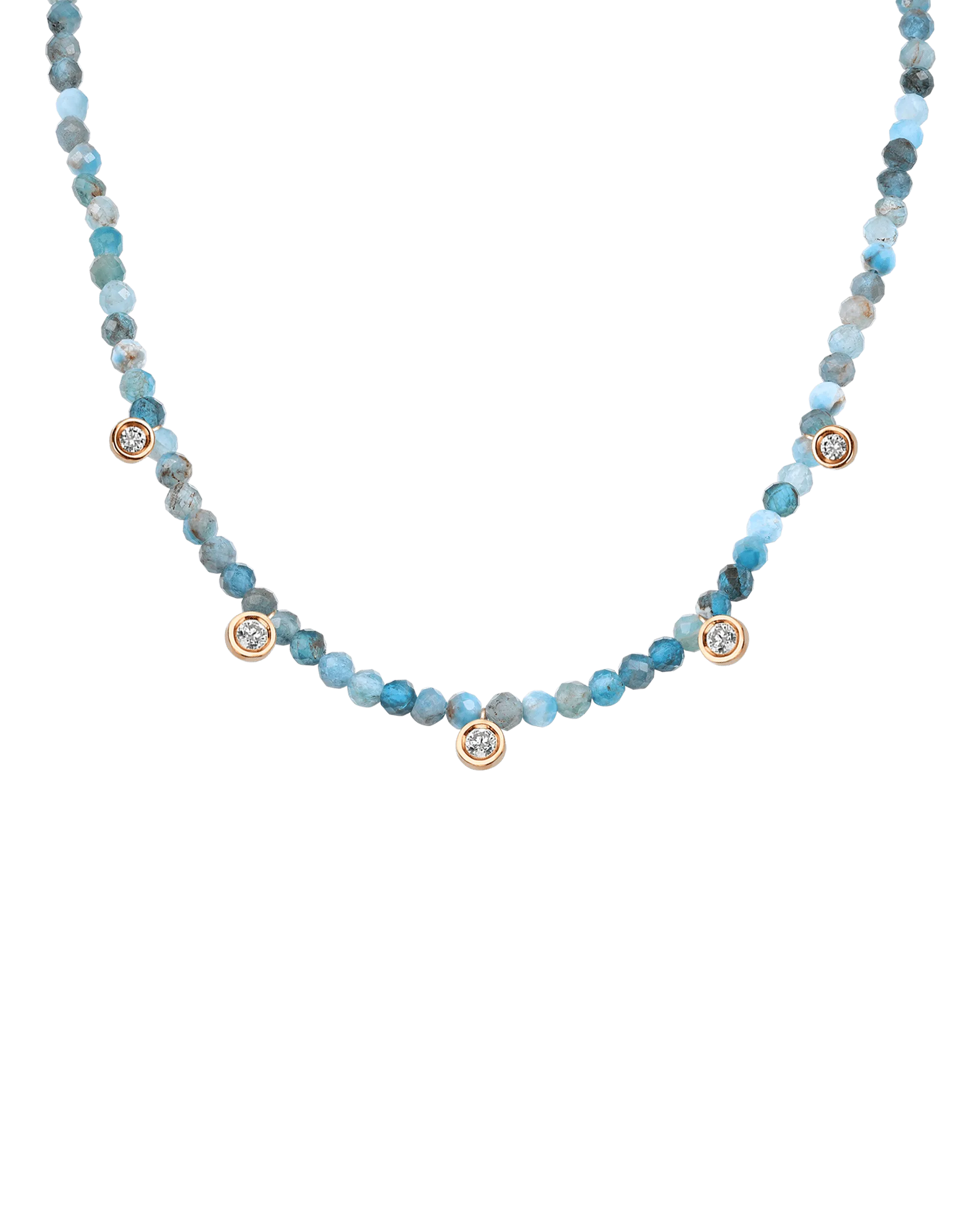 Moonstone Gemstone & Five diamonds Necklace - 14K Yellow Gold