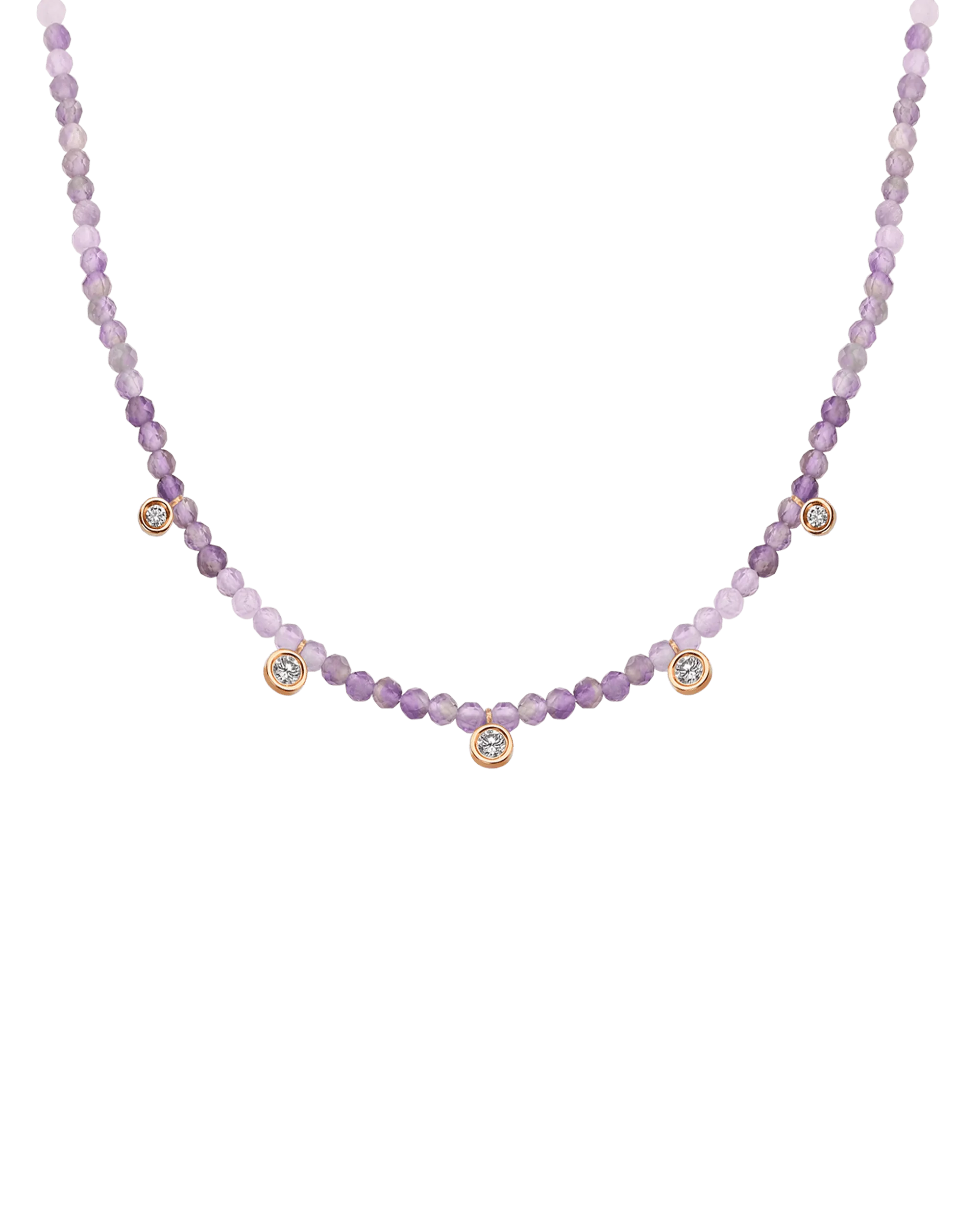 Moonstone Gemstone & Five diamonds Necklace - 14K Yellow Gold
