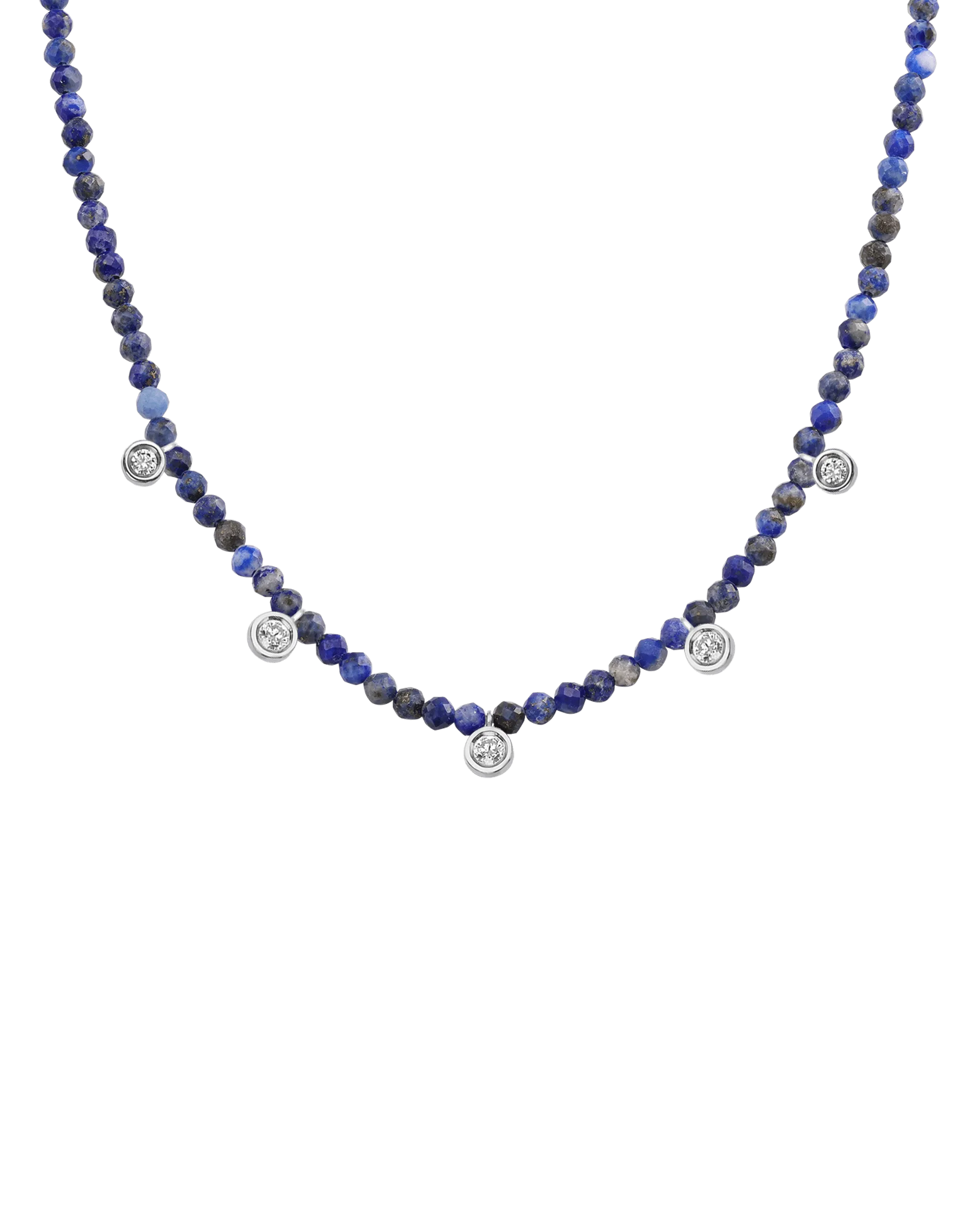 Moonstone Gemstone & Five diamonds Necklace - 14K Yellow Gold