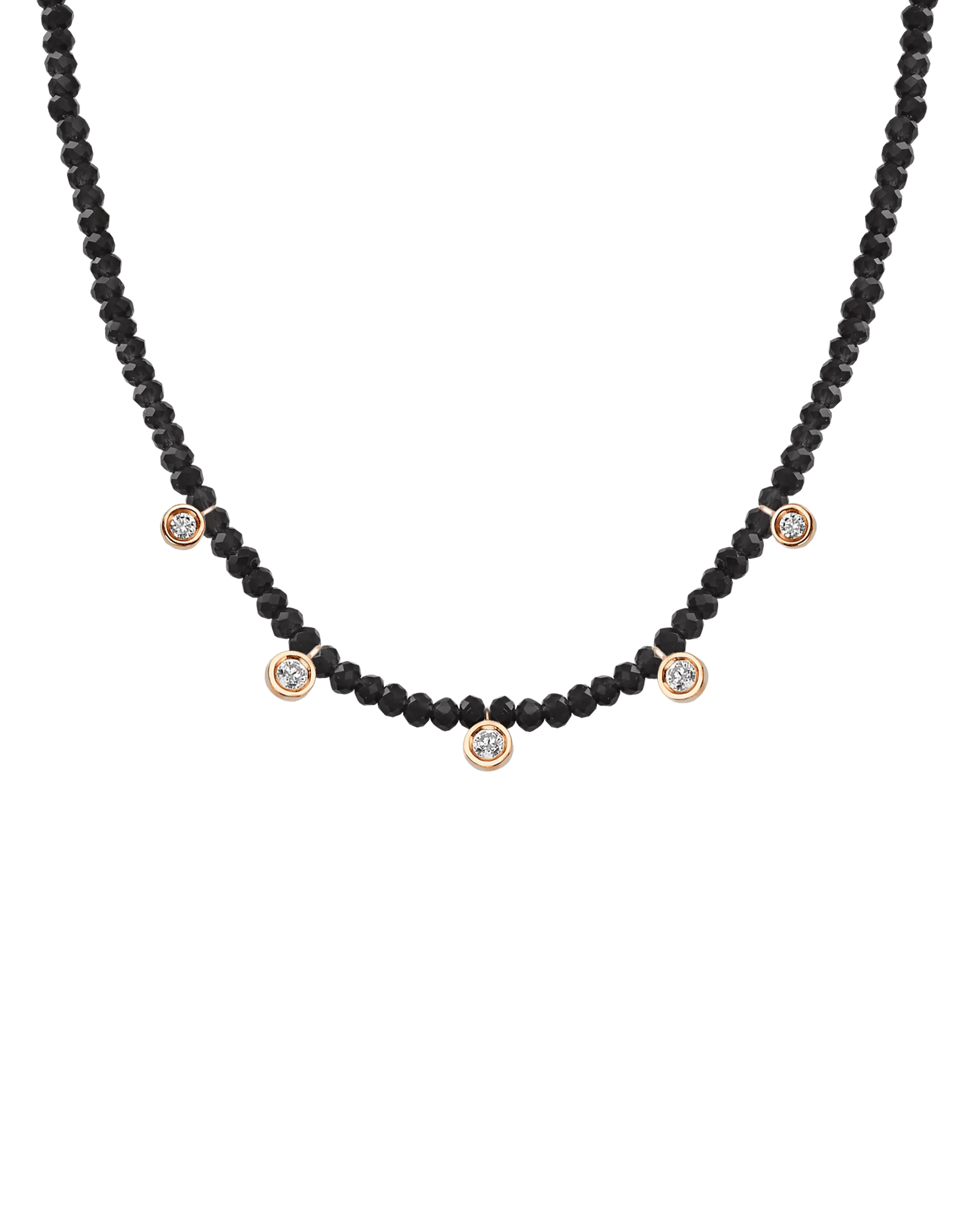 Moonstone Gemstone & Five diamonds Necklace - 14K Yellow Gold