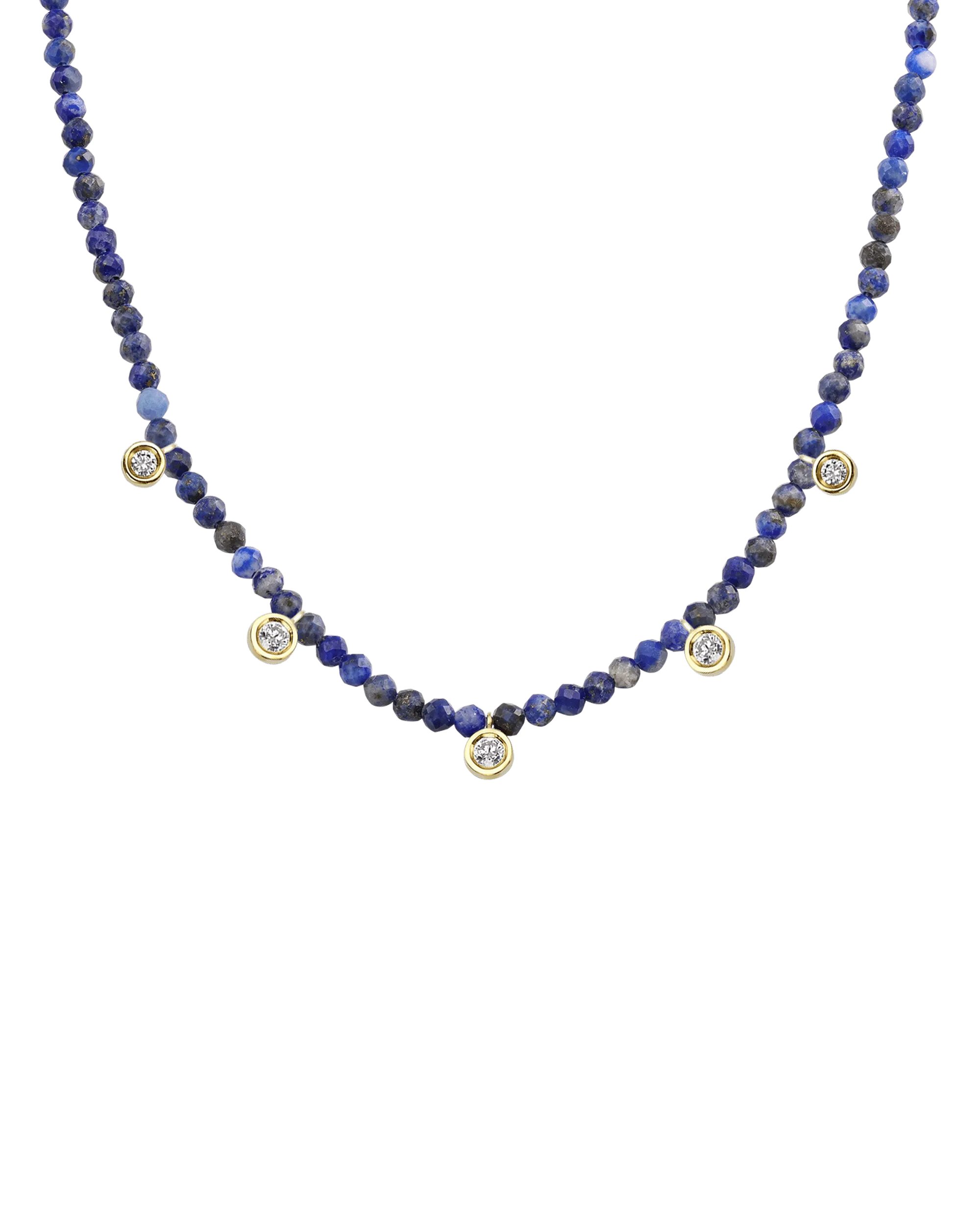 Moonstone Gemstone & Five diamonds Necklace - 14K Yellow Gold