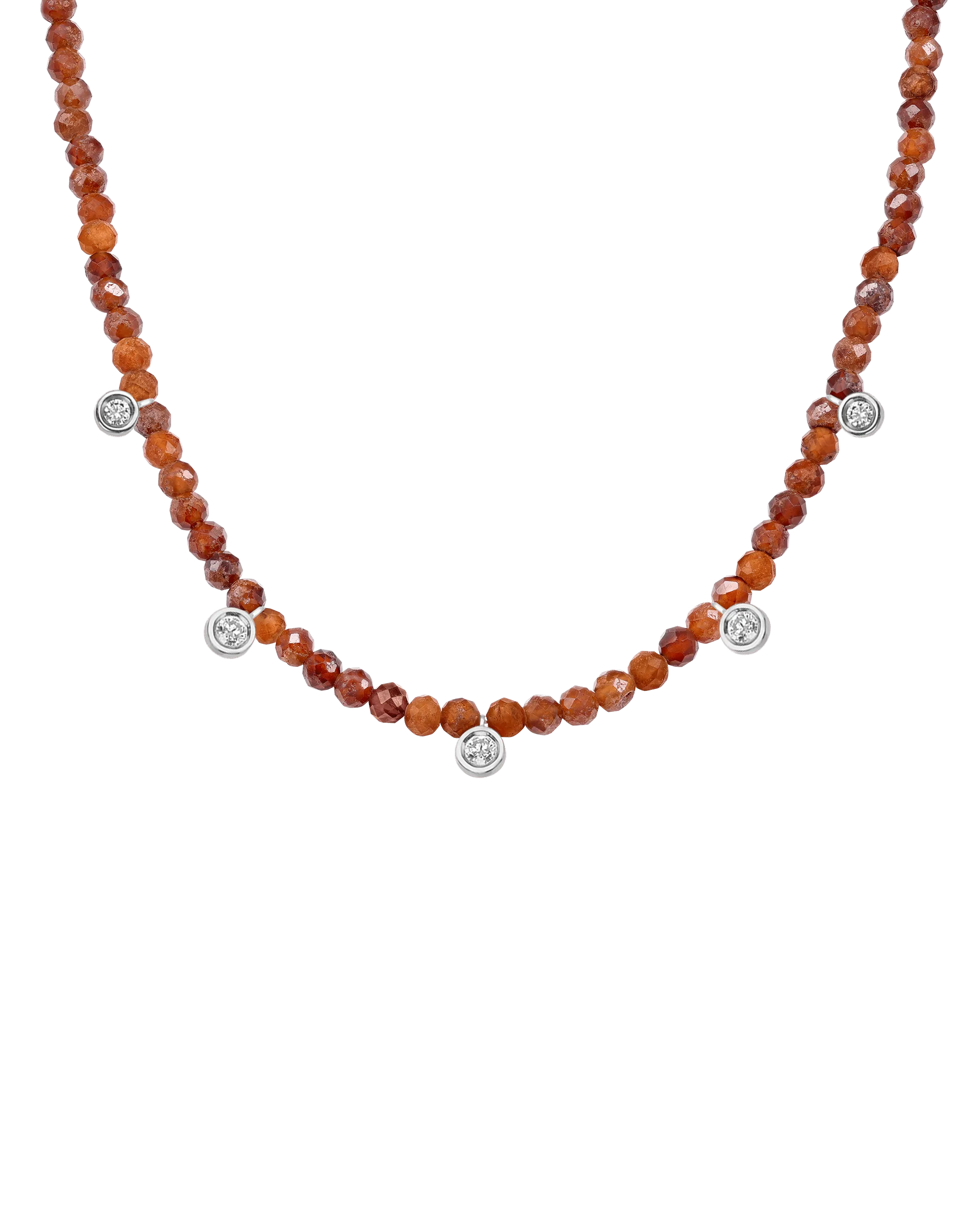 Moonstone Gemstone & Five diamonds Necklace - 14K Yellow Gold