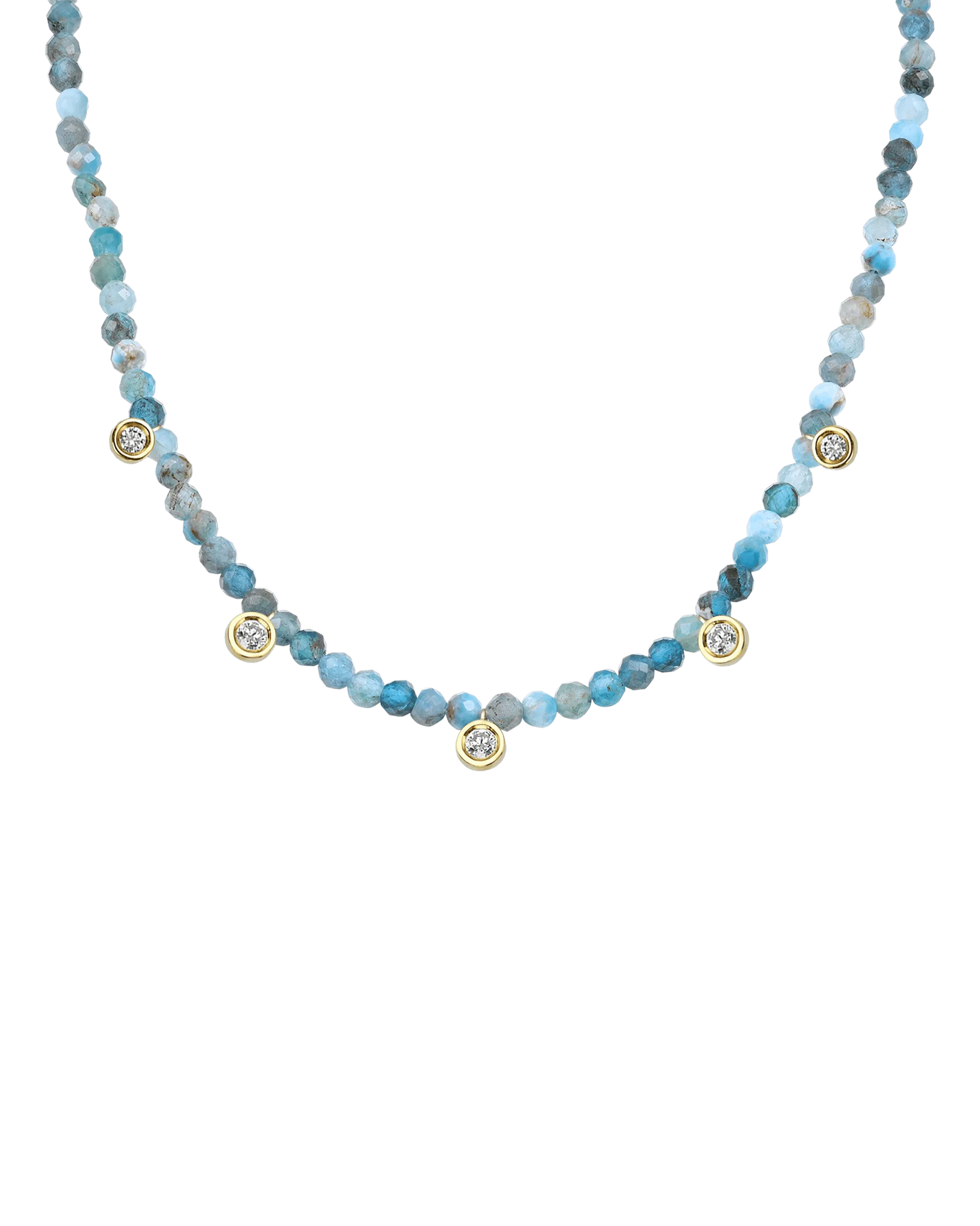 Moonstone Gemstone & Five diamonds Necklace - 14K Yellow Gold