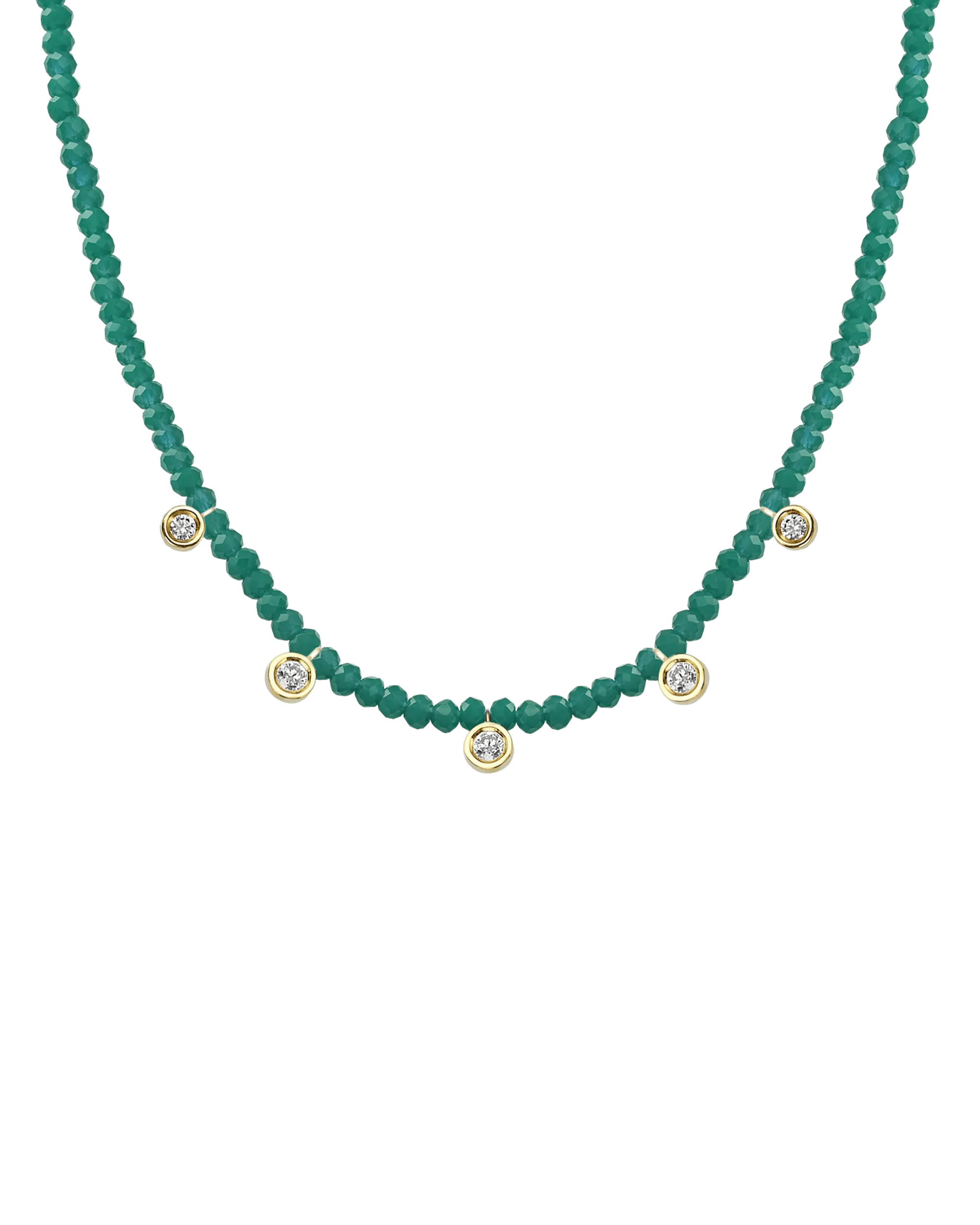 Moonstone Gemstone & Five diamonds Necklace - 14K Yellow Gold