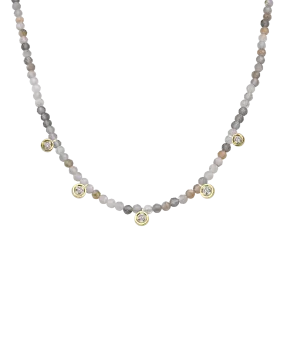 Moonstone Gemstone & Five diamonds Necklace - 14K Yellow Gold