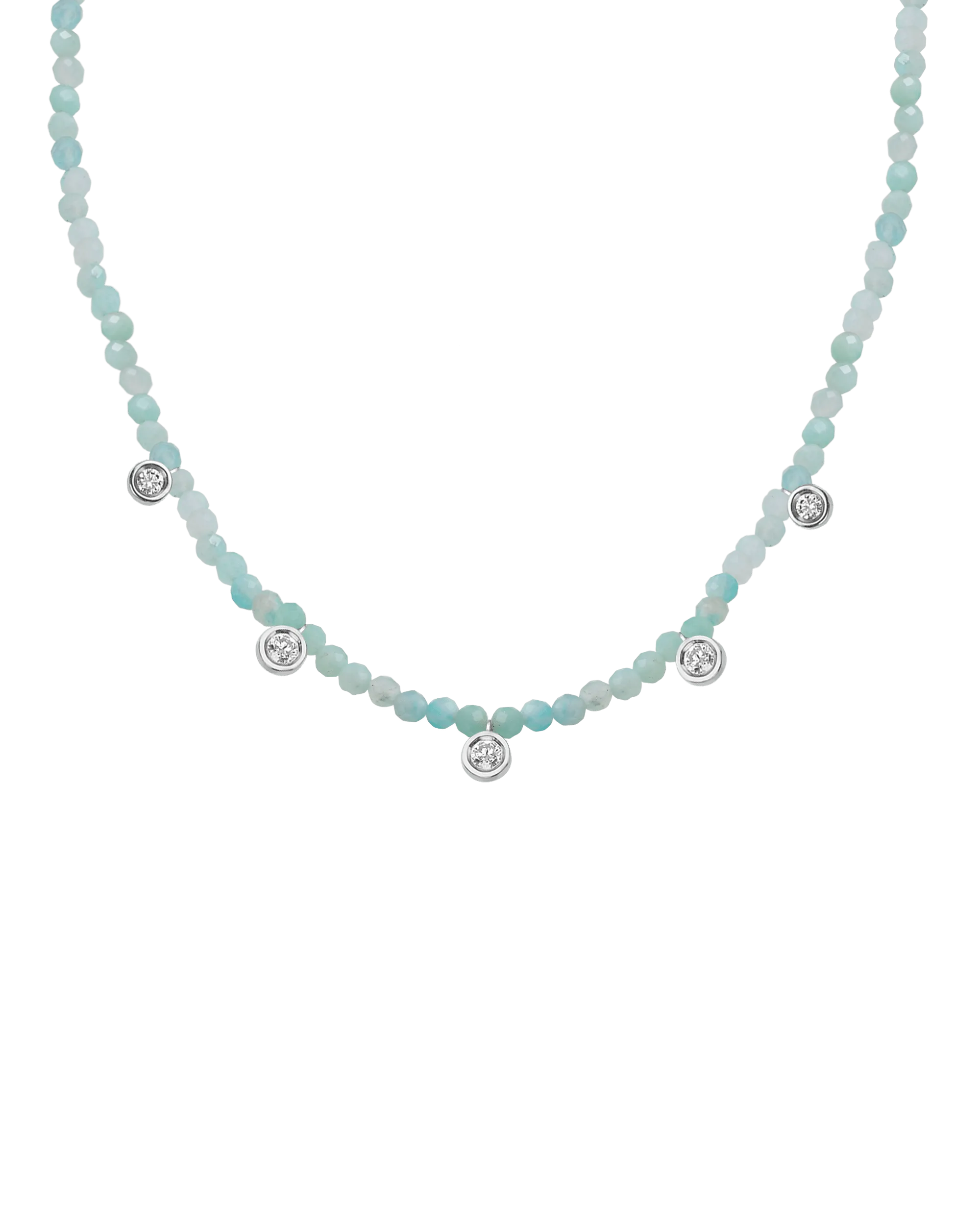 Moonstone Gemstone & Five diamonds Necklace - 14K Yellow Gold